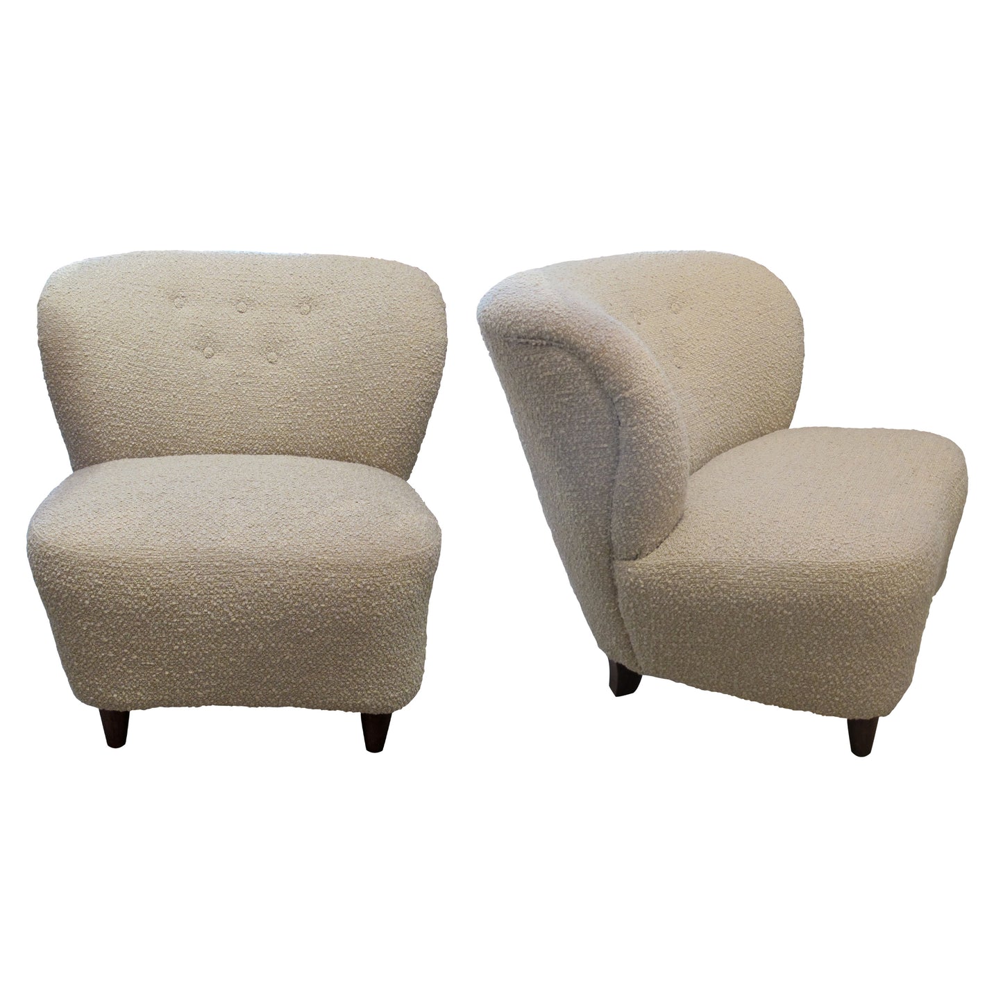 Pair of Vintage Finnish Lounge Chairs in Textured Beige Fabric