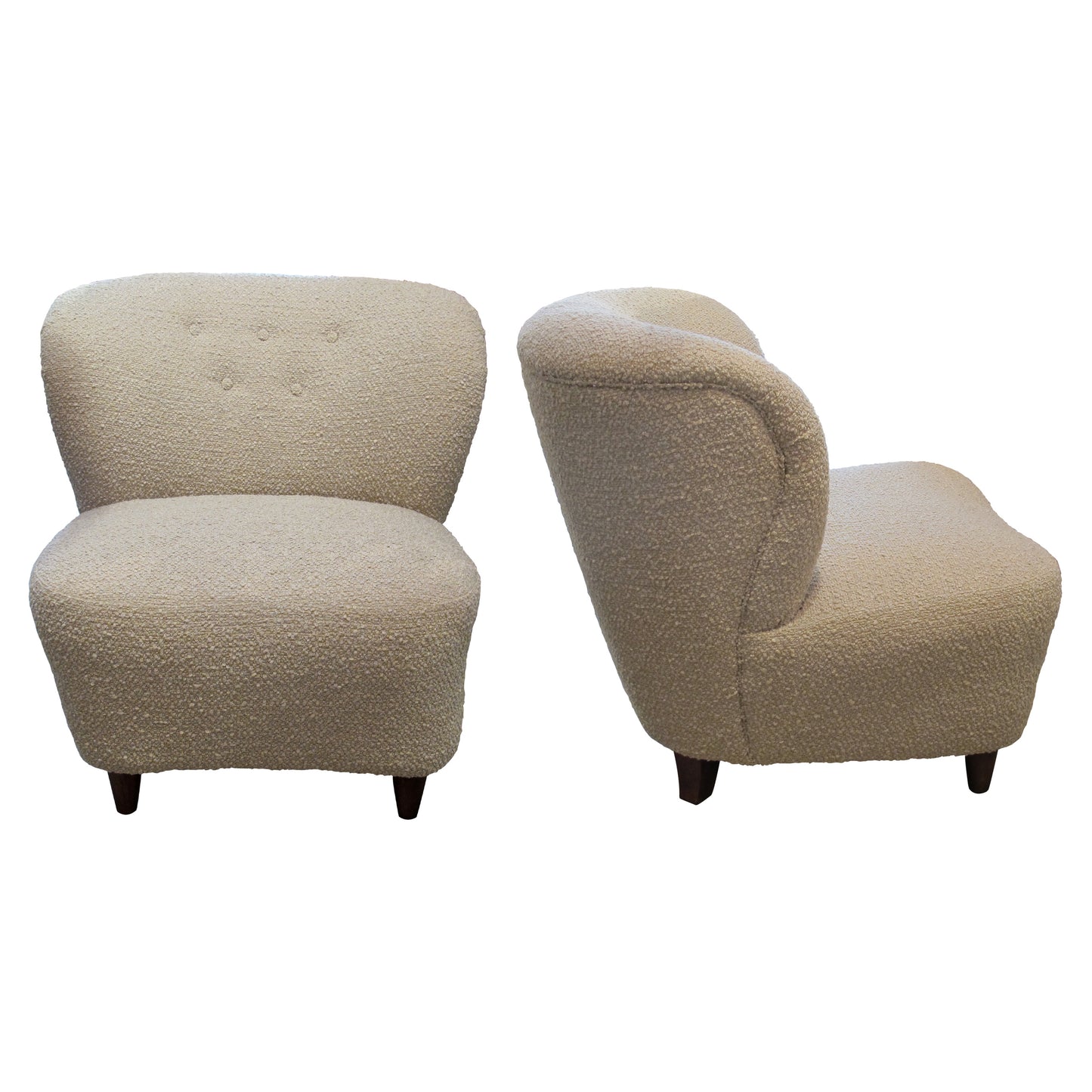 Pair of Vintage Finnish Lounge Chairs in Textured Beige Fabric