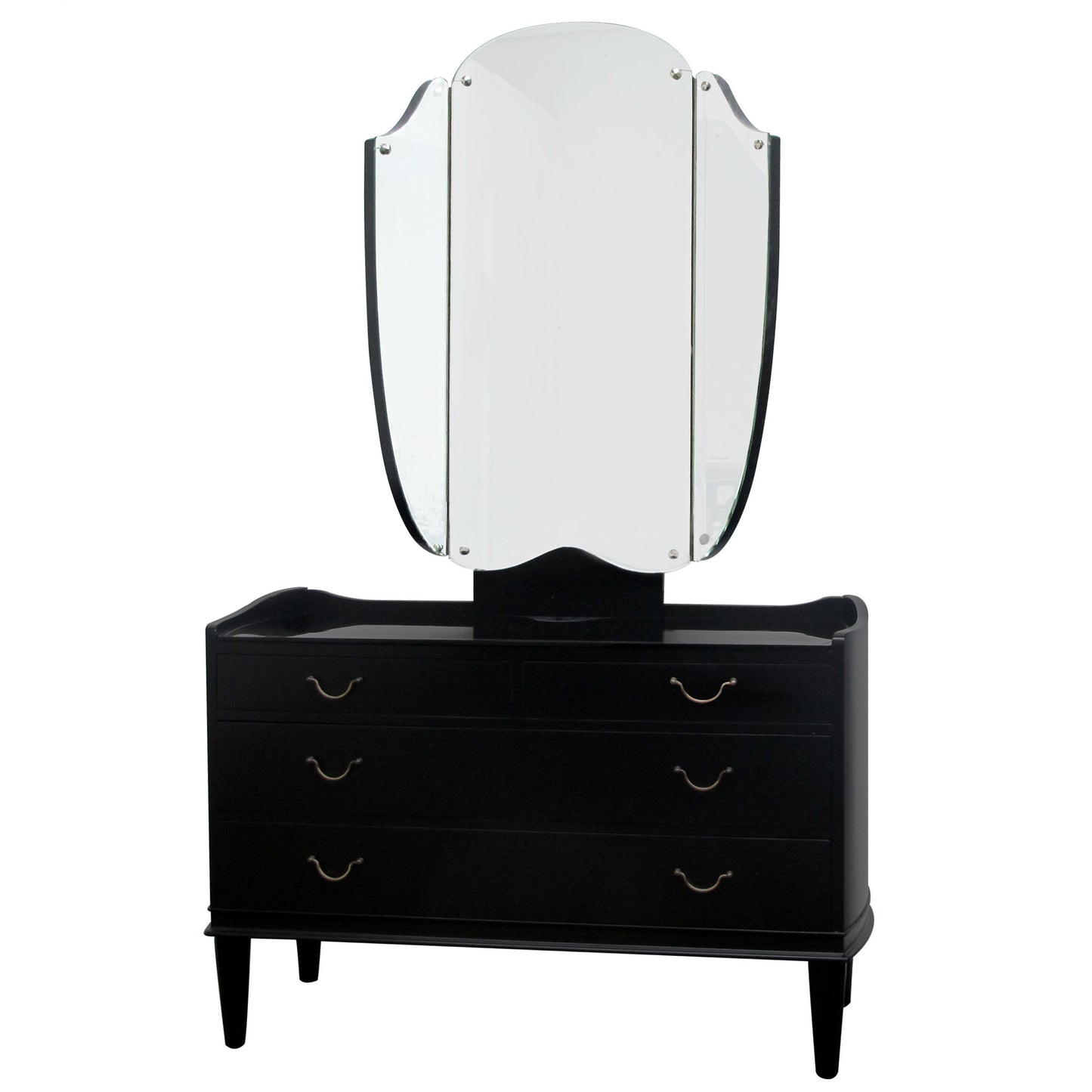 1940s Danish Ebonised Vanity Dressing Table With Triptych Mirror