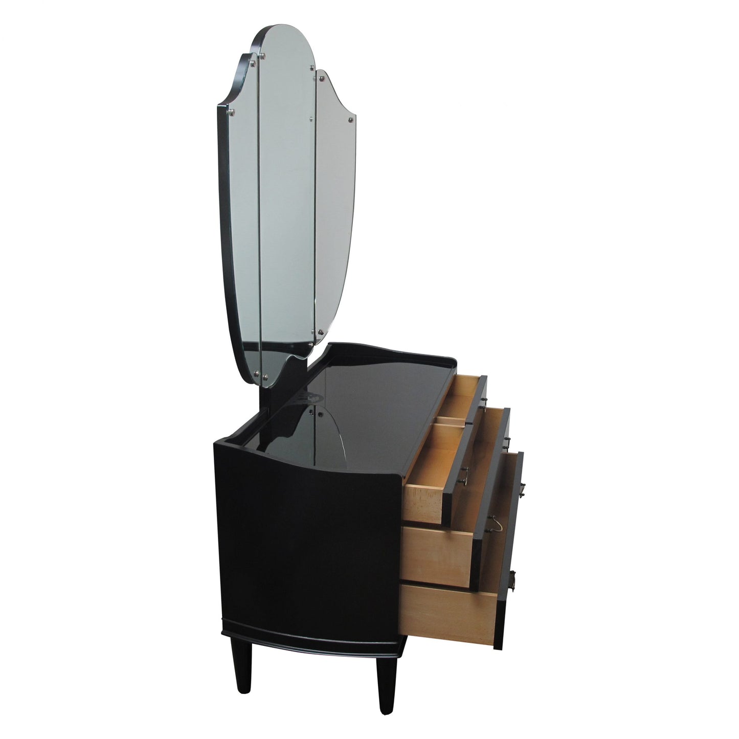 1940s Danish Ebonised Vanity Dressing Table With Triptych Mirror