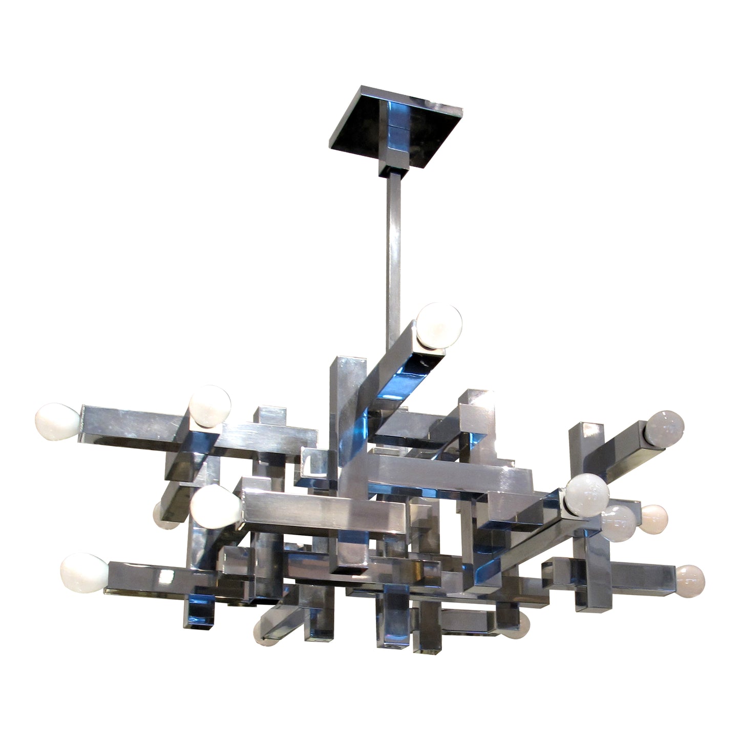 1970s Architectural Metric Chandelier by Gaetano Sciolari, Italy