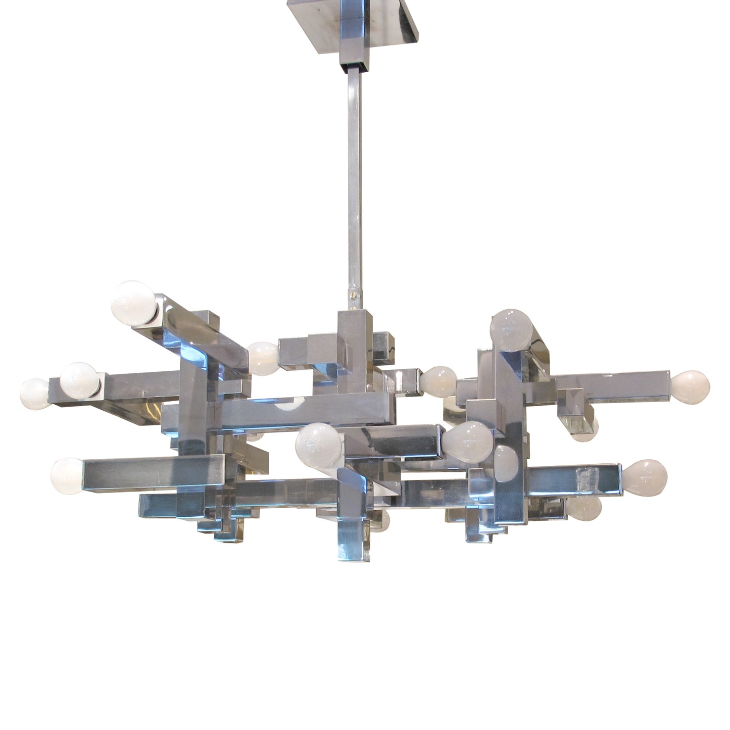 1970s Architectural Metric Chandelier by Gaetano Sciolari, Italy