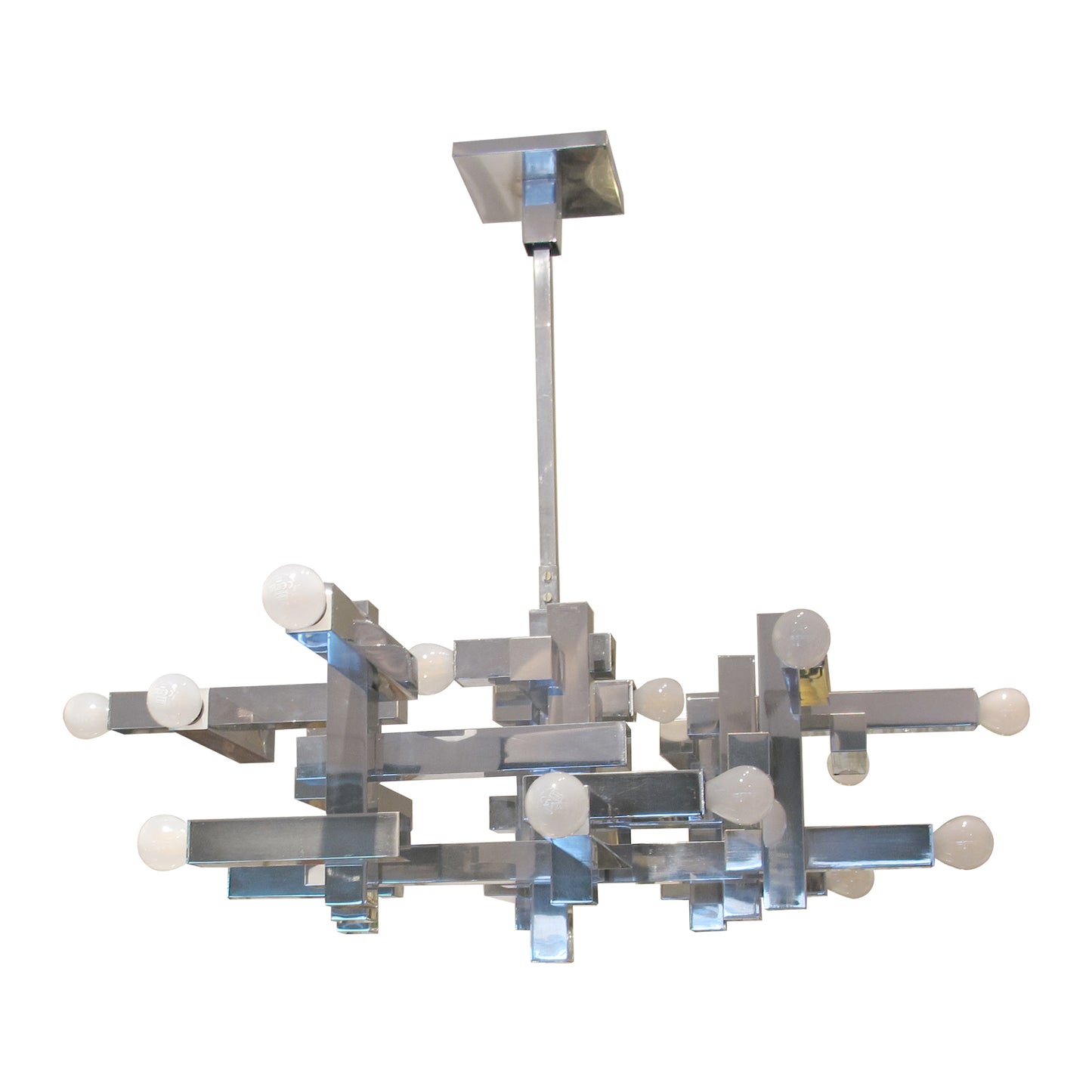 1970s Architectural Metric Chandelier by Gaetano Sciolari, Italy