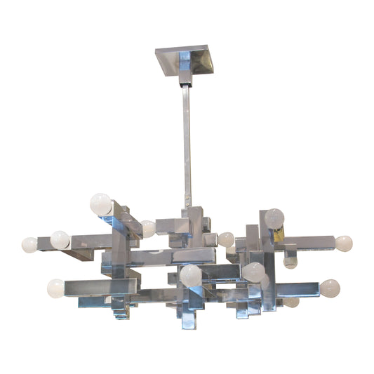 1970s Architectural Metric Chandelier by Gaetano Sciolari, Italy