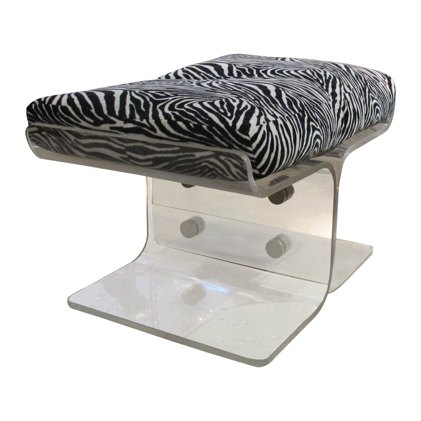 Pair of American Perspex Stools with Zebra Cushions, 1970s