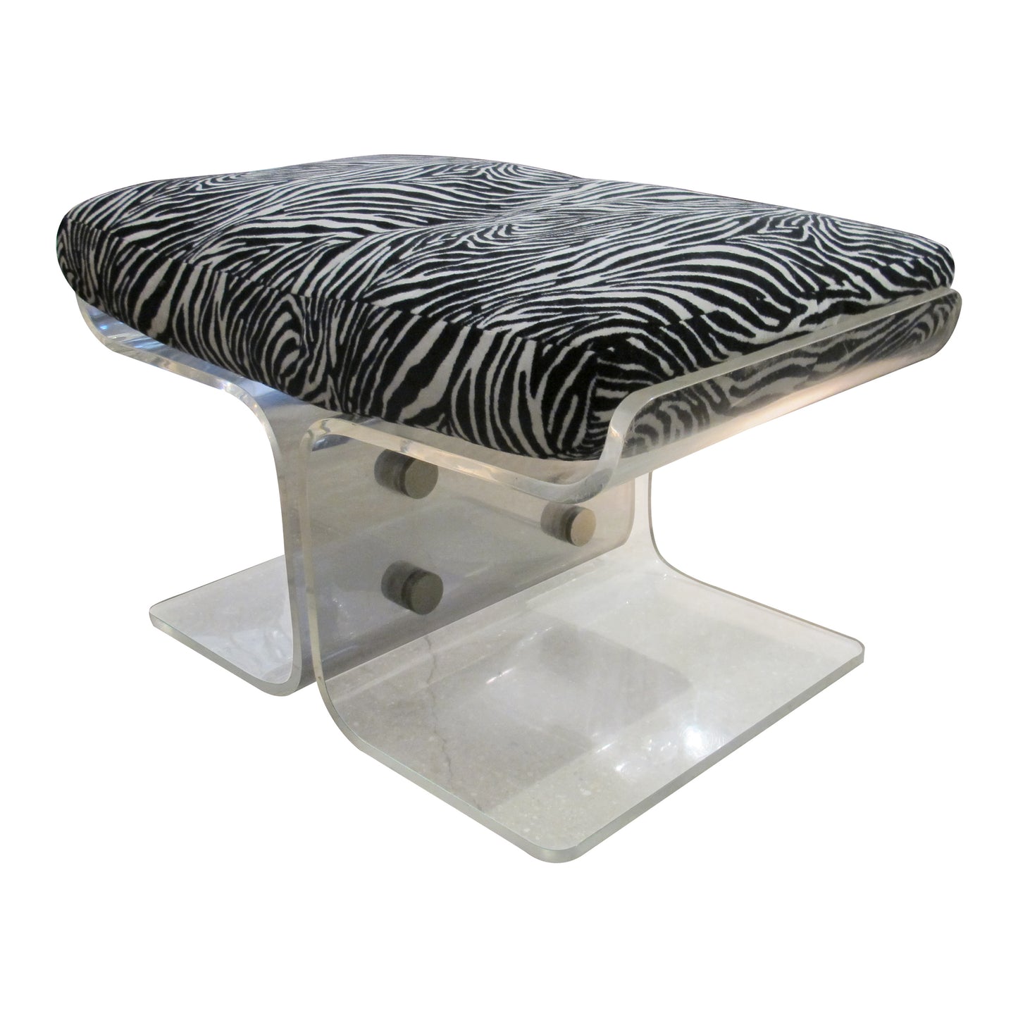 Pair of American Perspex Stools with Zebra Cushions, 1970s