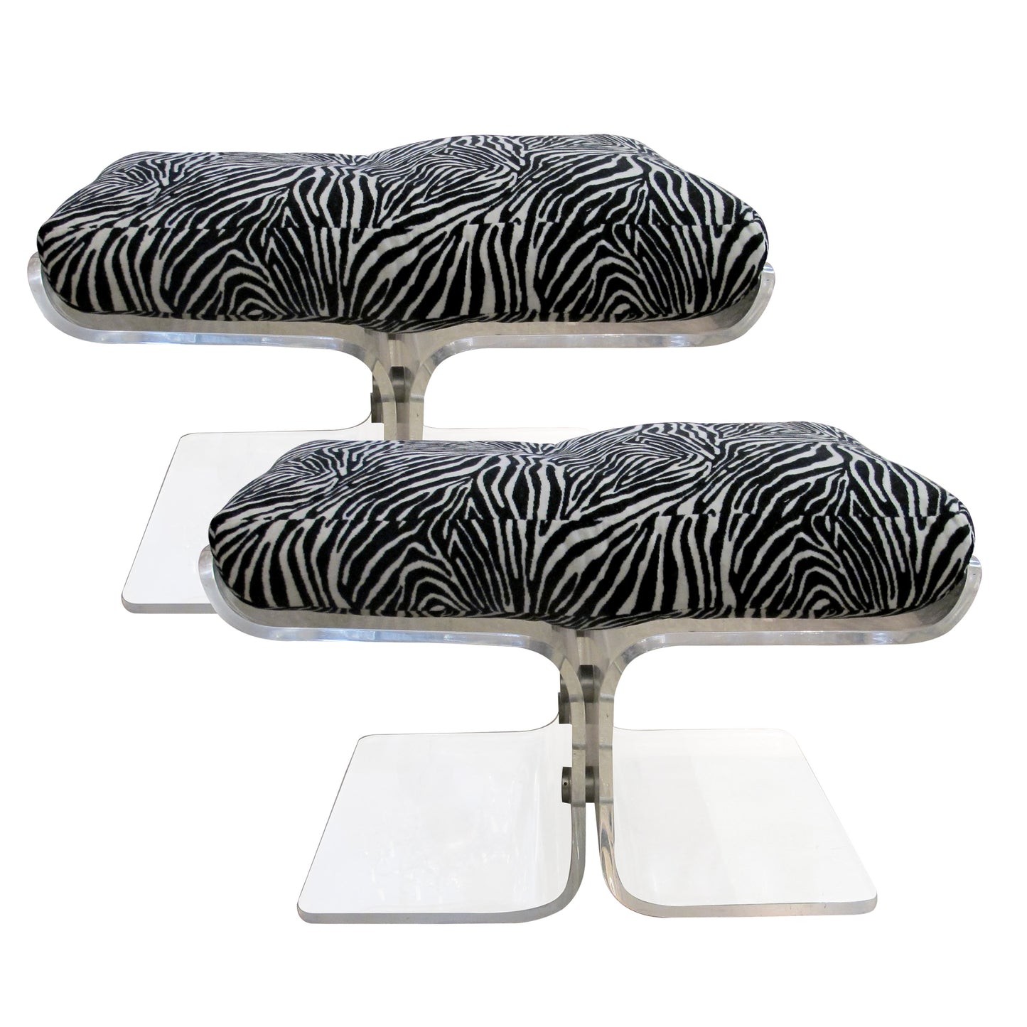 Pair of American Perspex Stools with Zebra Cushions, 1970s