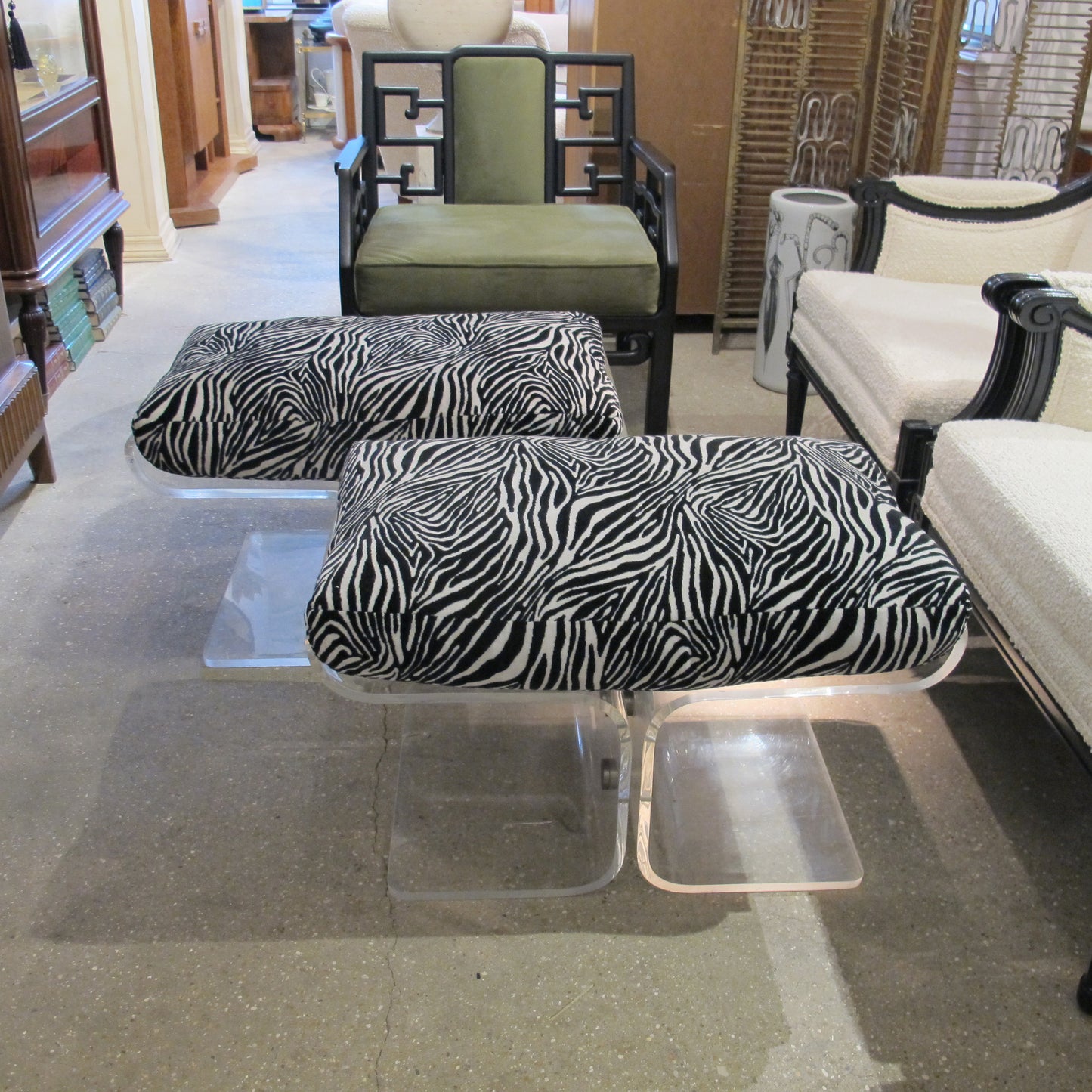 Pair of American Perspex Stools with Zebra Cushions, 1970s
