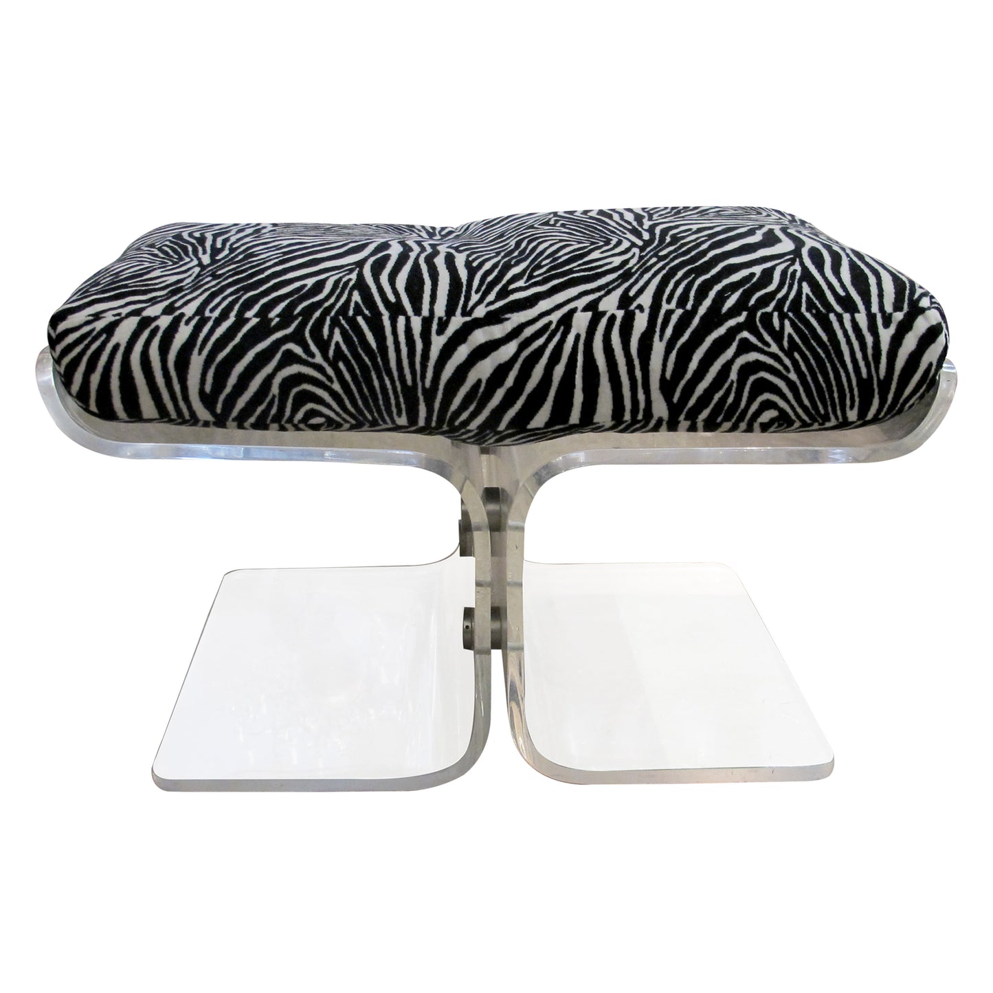 Pair of American Perspex Stools with Zebra Cushions, 1970s