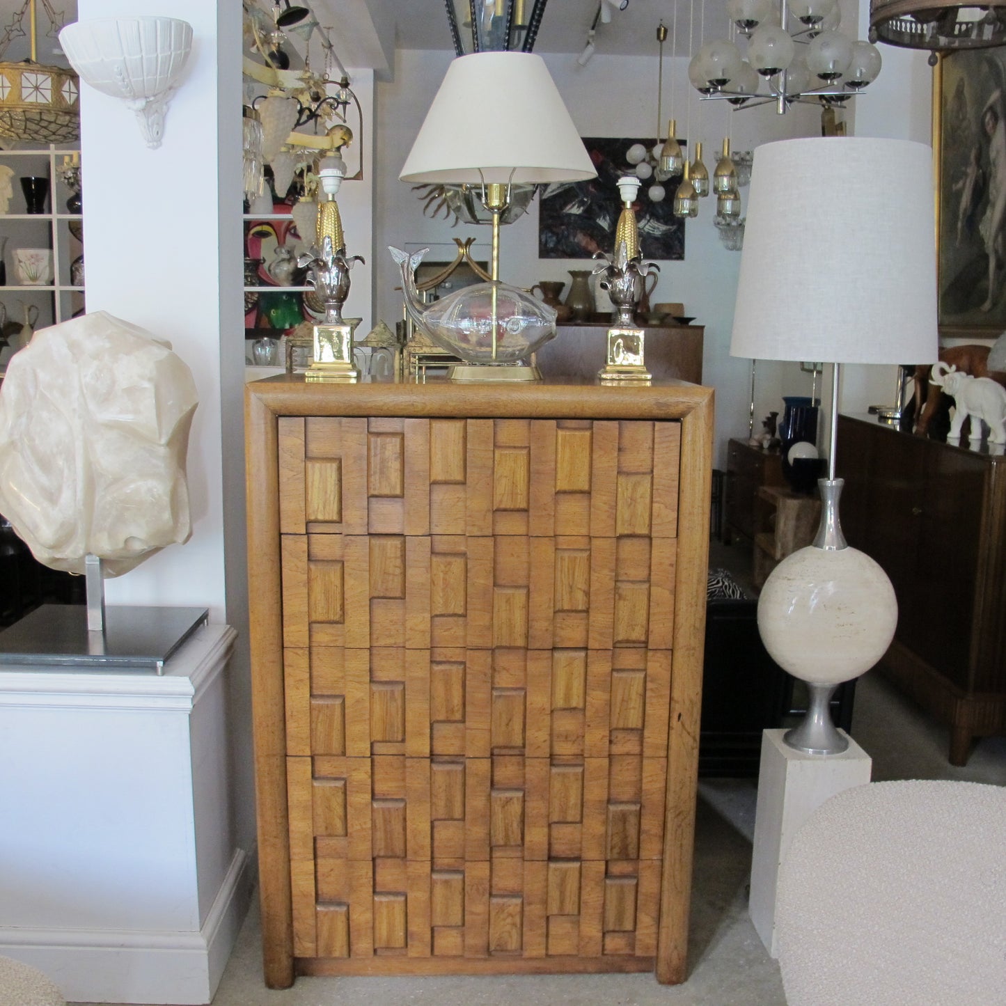 Brutalist 1960s Walnut Tallboy - Chest of Drawers