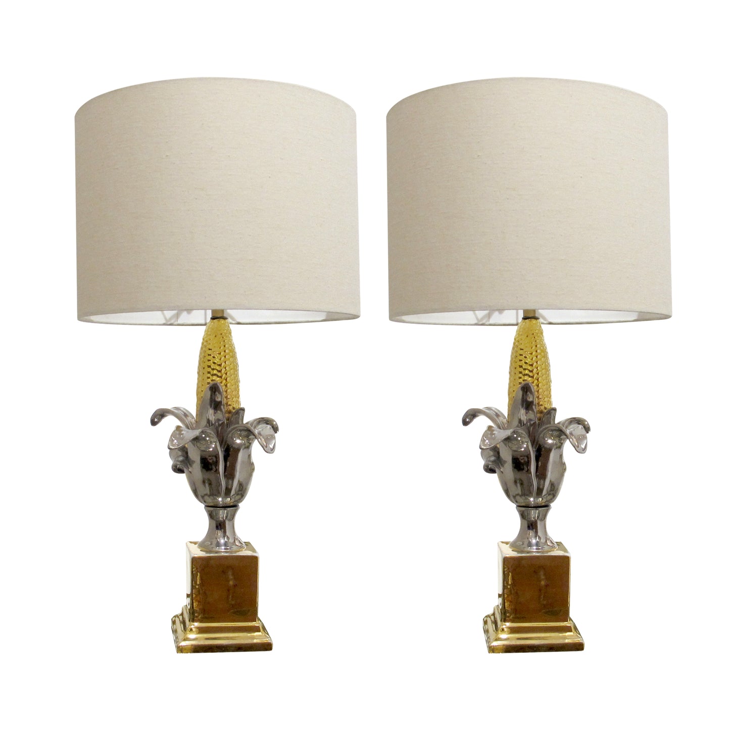 Pair of French 1970s Glazed Ceramic Table Lamps in the Style of Maison Charles