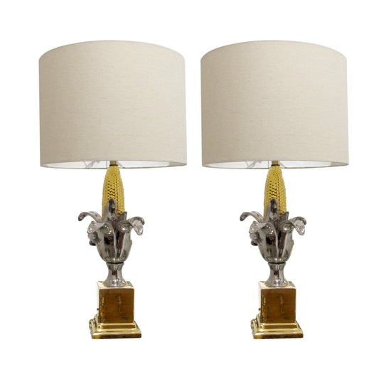 Pair of French 1970s Glazed Ceramic Table Lamps in the Style of Maison Charles