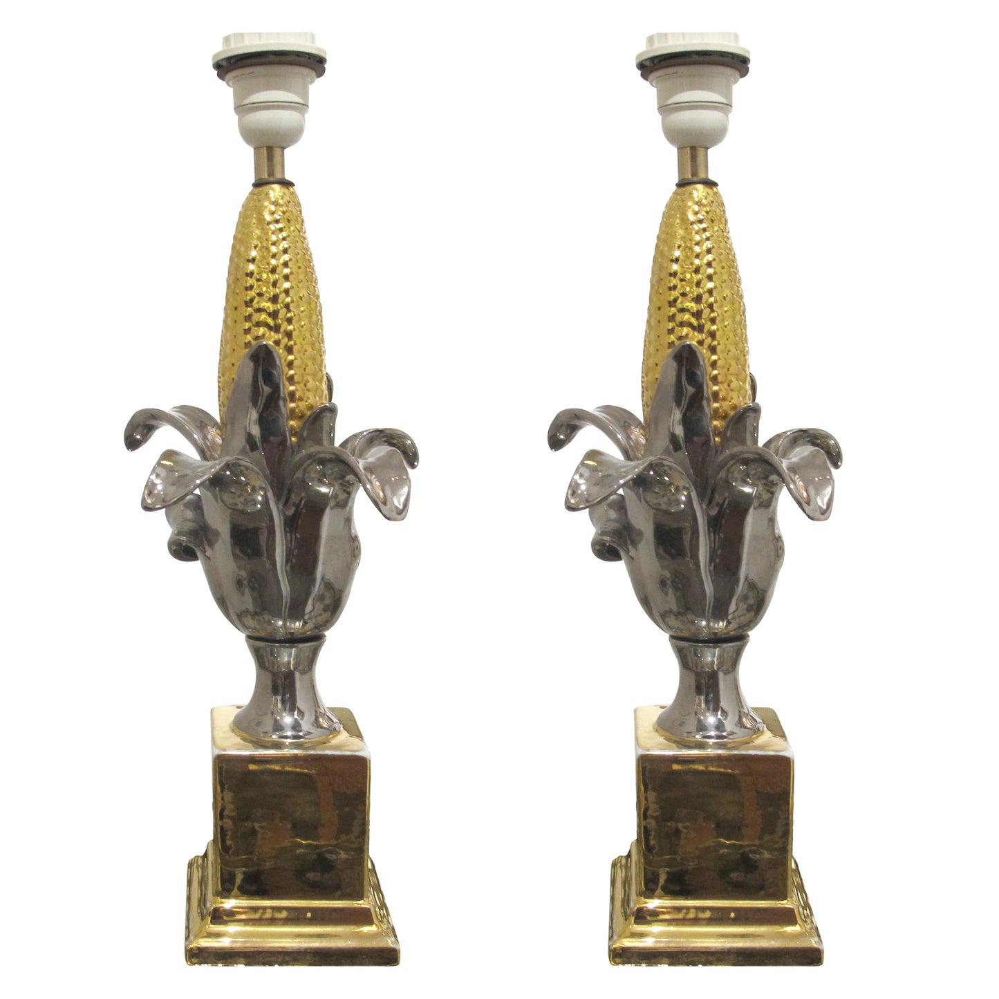 Pair of French 1970s Glazed Ceramic Table Lamps in the Style of Maison Charles
