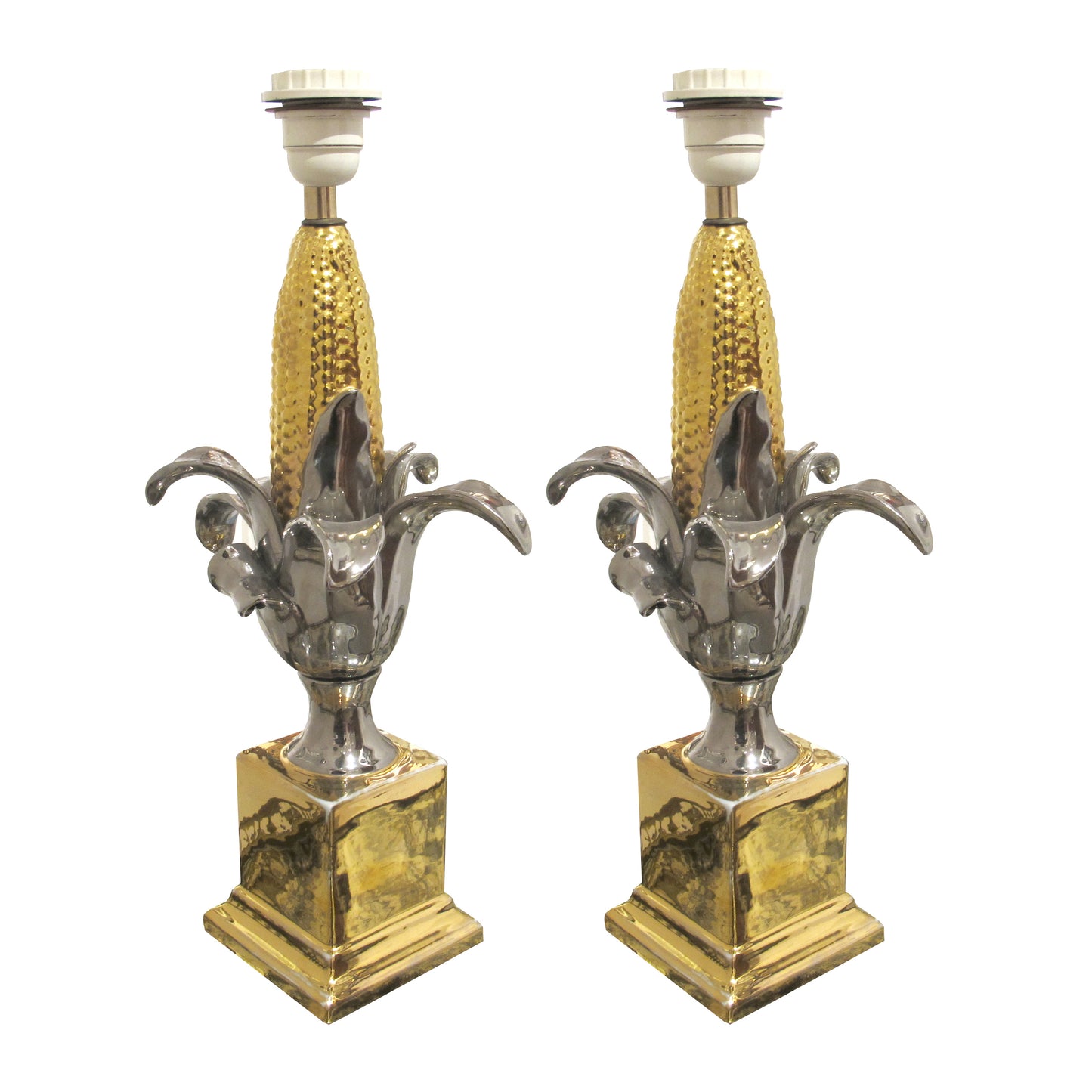 Pair of French 1970s Glazed Ceramic Table Lamps in the Style of Maison Charles
