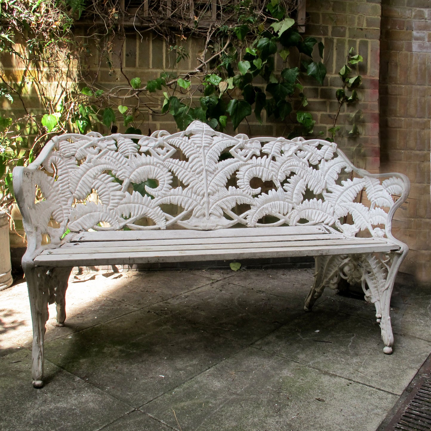 Swedish Mid-Century White Painted Garden Bench