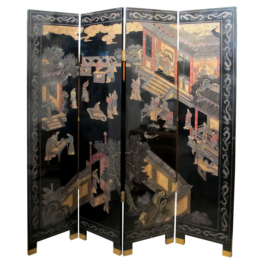Chinese Four-Fold Coromandel Style Room Divider, c. 1940s–1950s