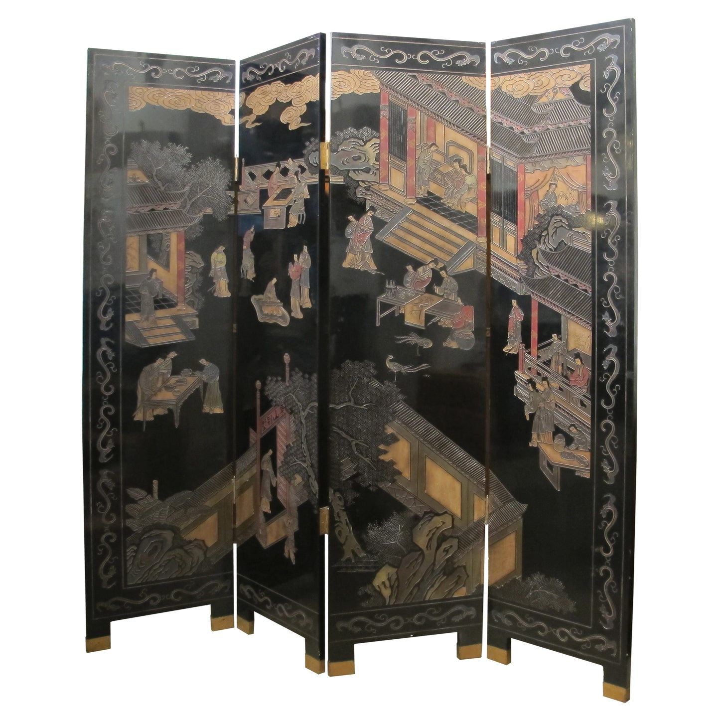 Chinese Four-Fold Coromandel Style Room Divider, c. 1940s–1950s