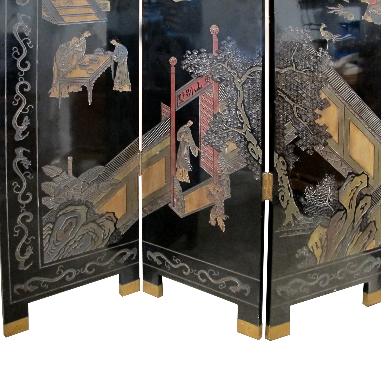Chinese Four-Fold Coromandel Style Room Divider, c. 1940s–1950s