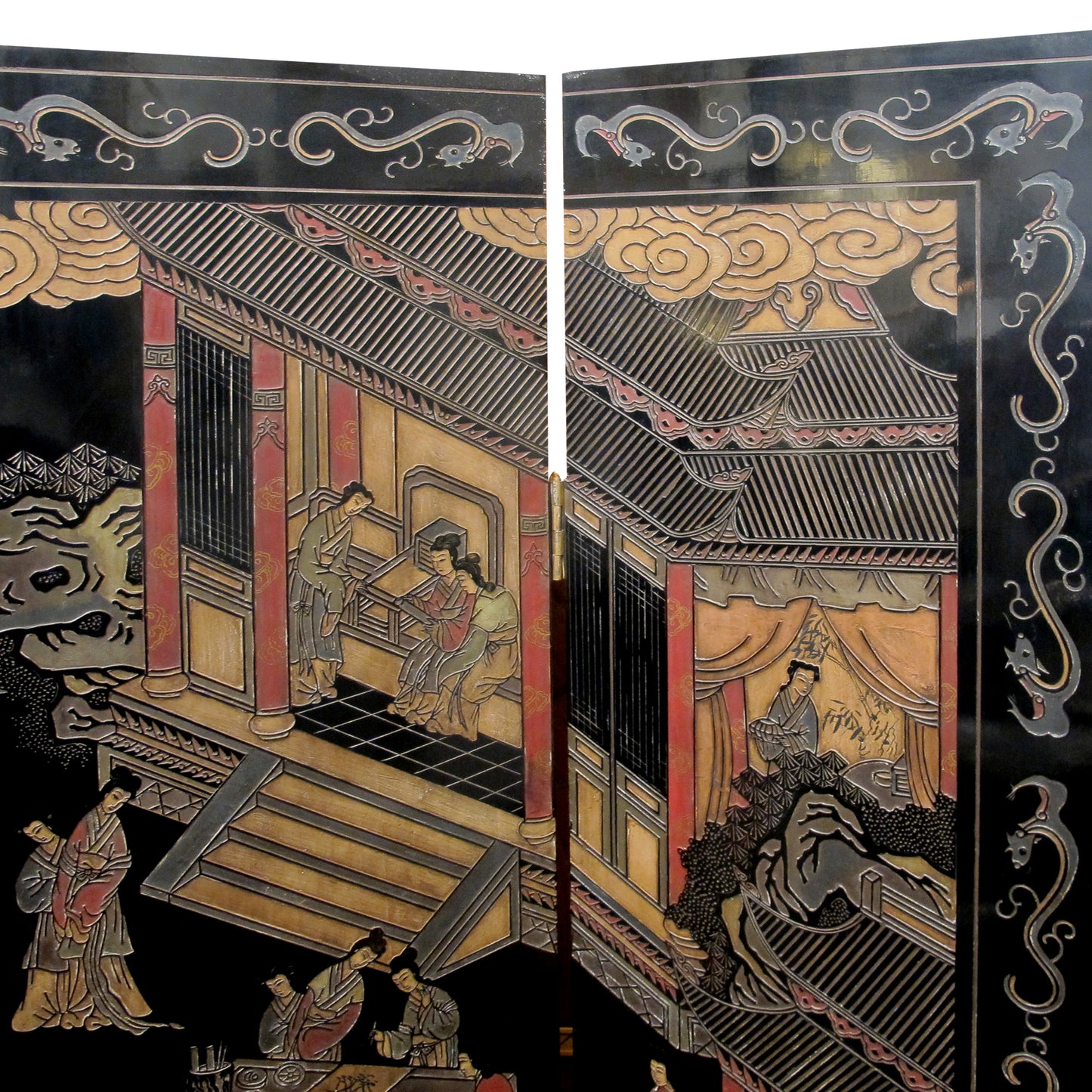 Chinese Four-Fold Coromandel Style Room Divider, c. 1940s–1950s