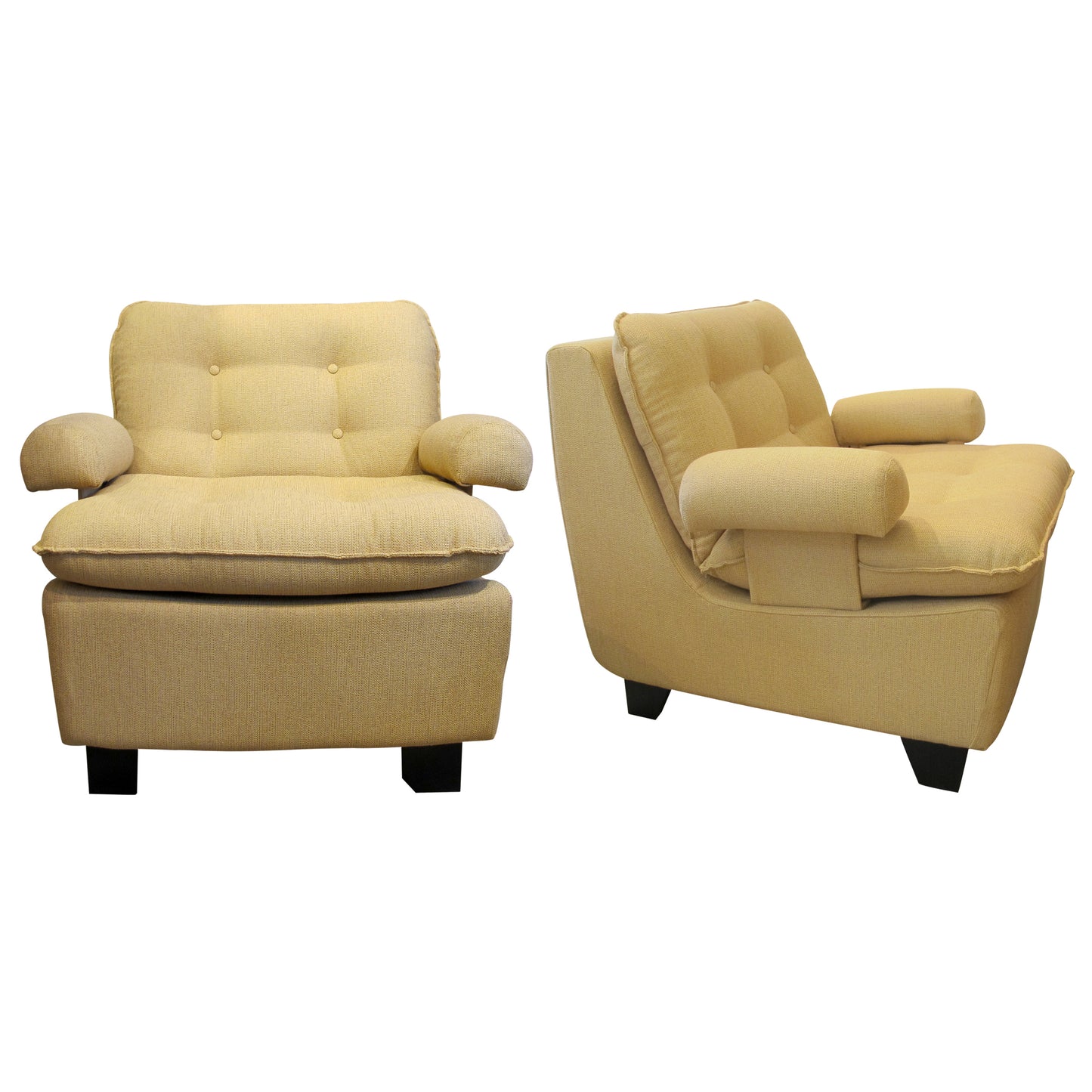 Pair of Vintage French Armchairs in Yellow Upholstery