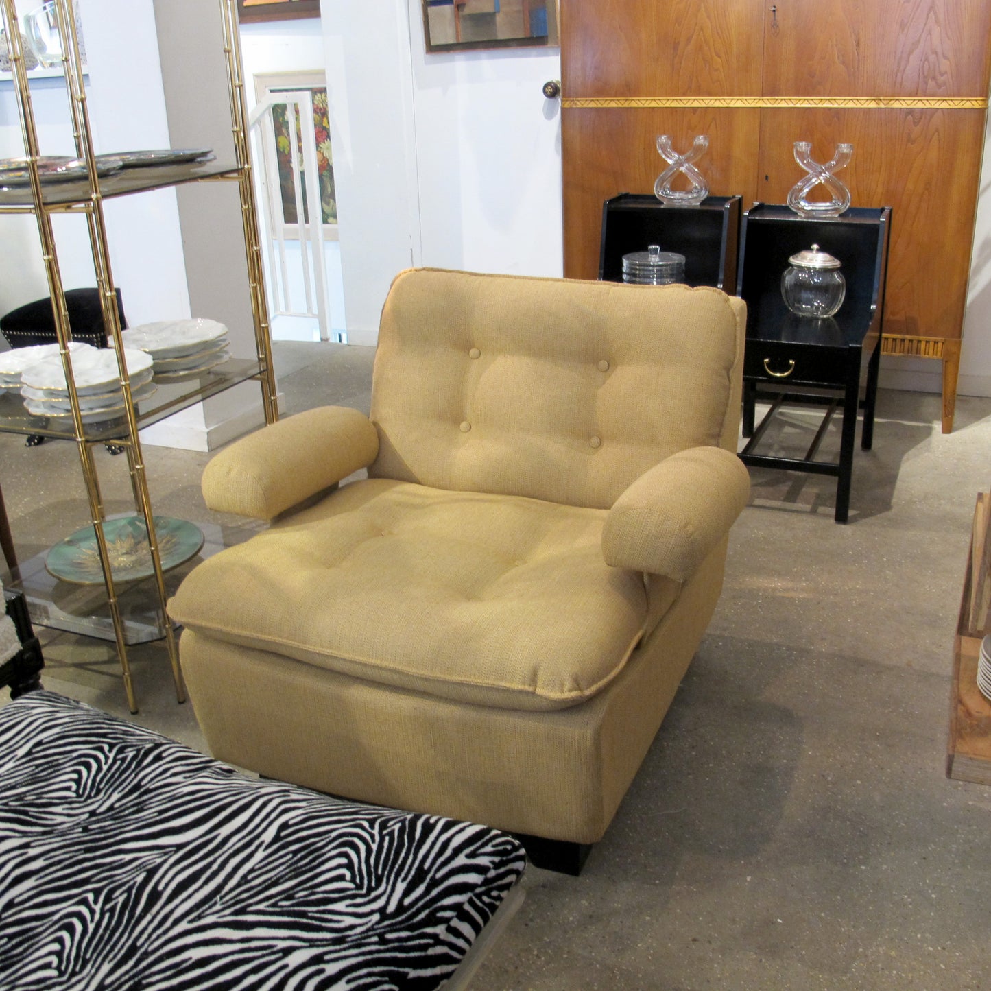 Pair of Vintage French Armchairs in Yellow Upholstery