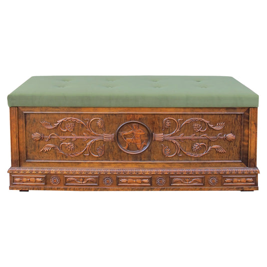 Mid-century Swedish Bench - Coffer - Blanket Box with Carvings