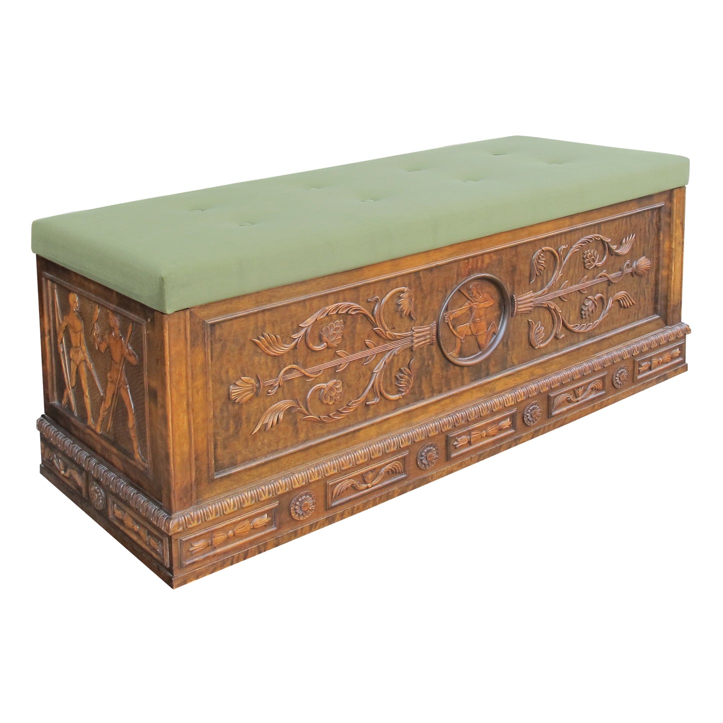 Mid-century Swedish Bench - Coffer - Blanket Box with Carvings