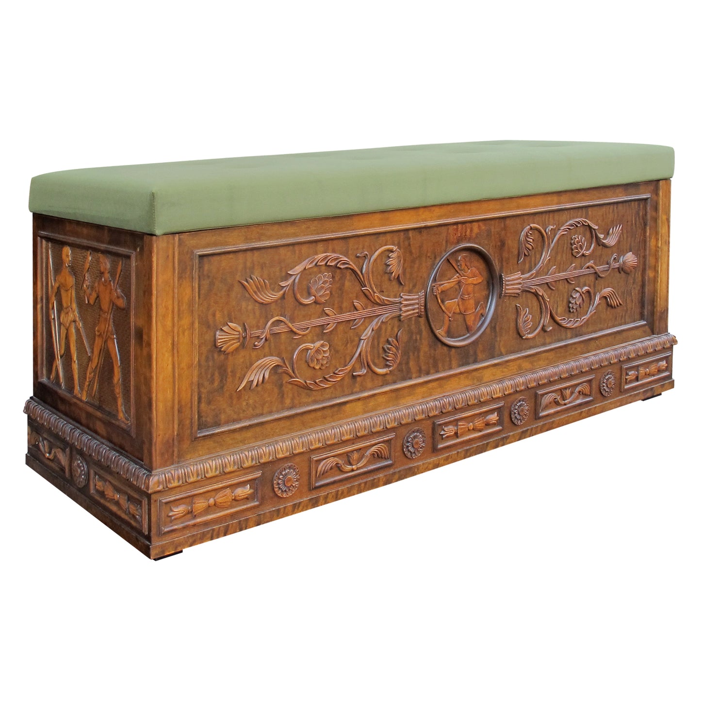 Mid-century Swedish Bench - Coffer - Blanket Box with Carvings