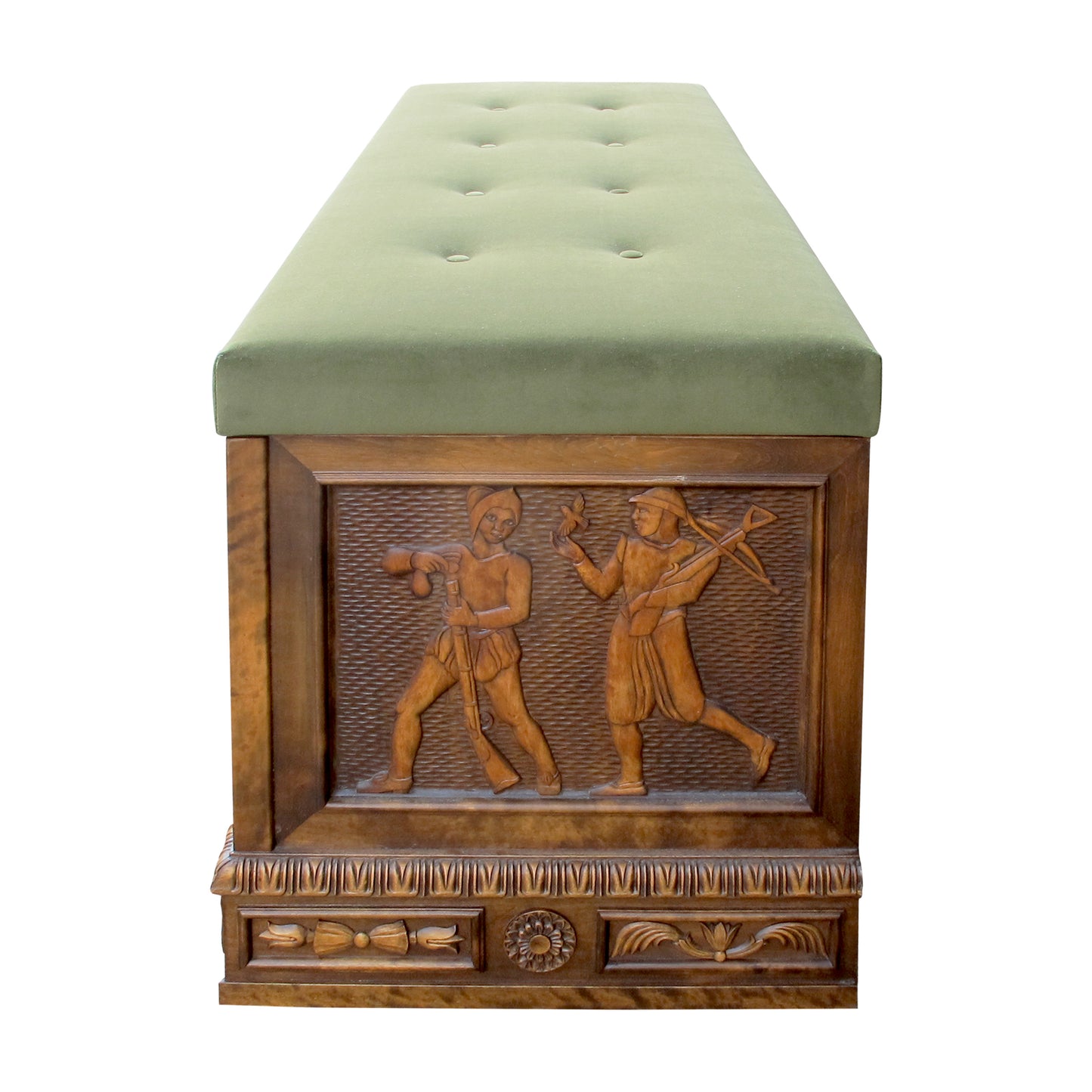 Mid-century Swedish Bench - Coffer - Blanket Box with Carvings