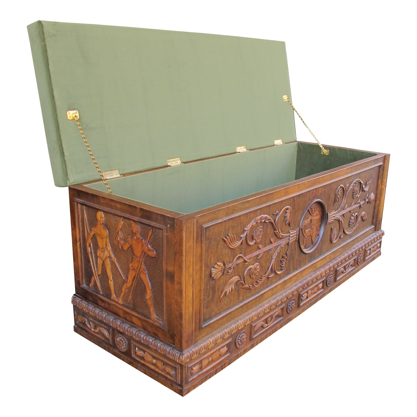 Mid-century Swedish Bench - Coffer - Blanket Box with Carvings