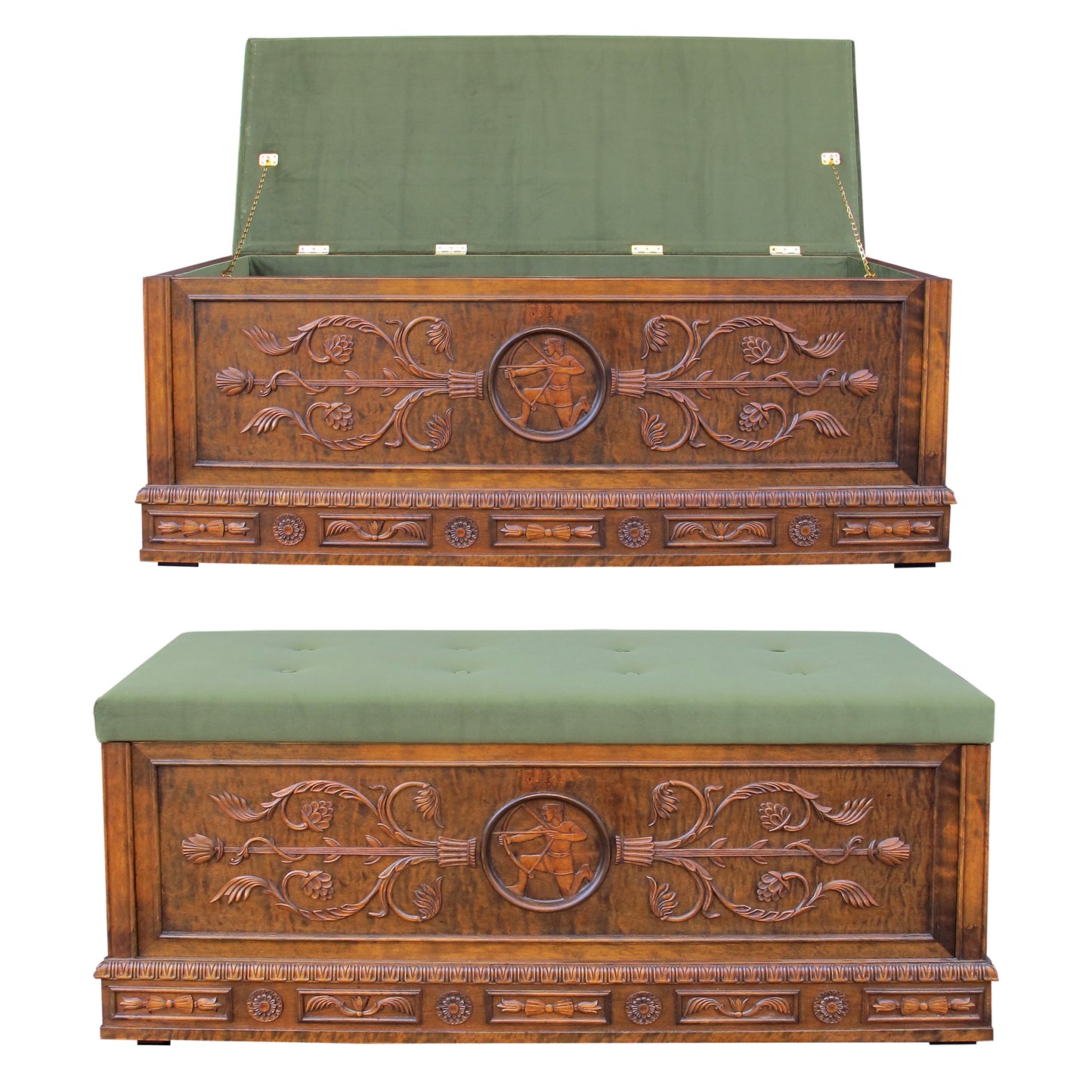 Mid-century Swedish Bench - Coffer - Blanket Box with Carvings