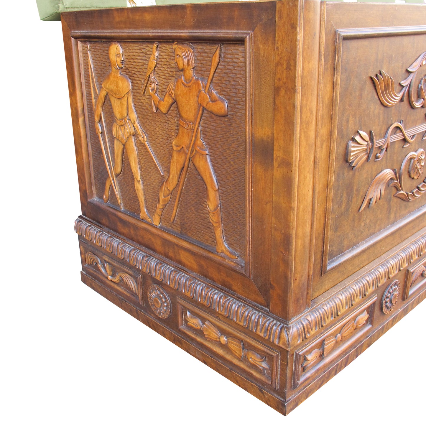 Mid-century Swedish Bench - Coffer - Blanket Box with Carvings