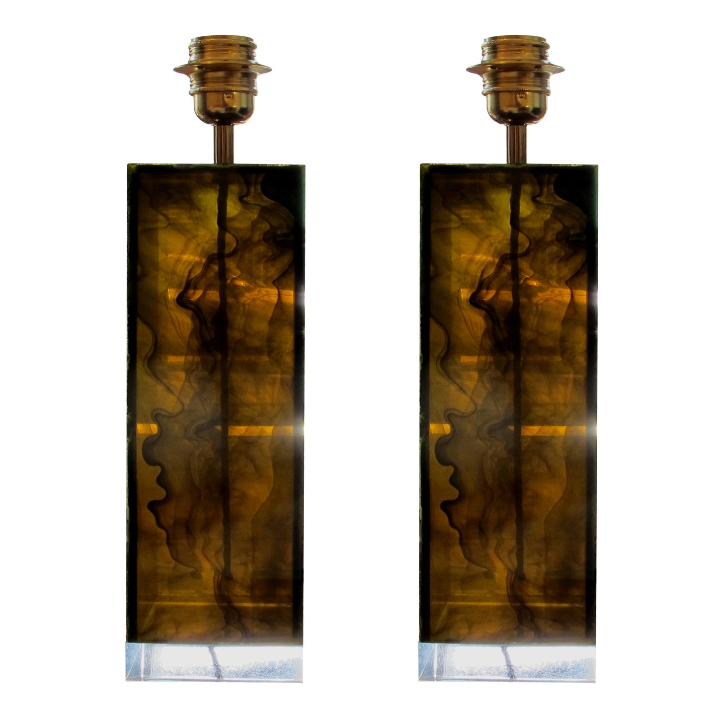 Pair of 1970s Italian Smoked Perspex Table Lamps