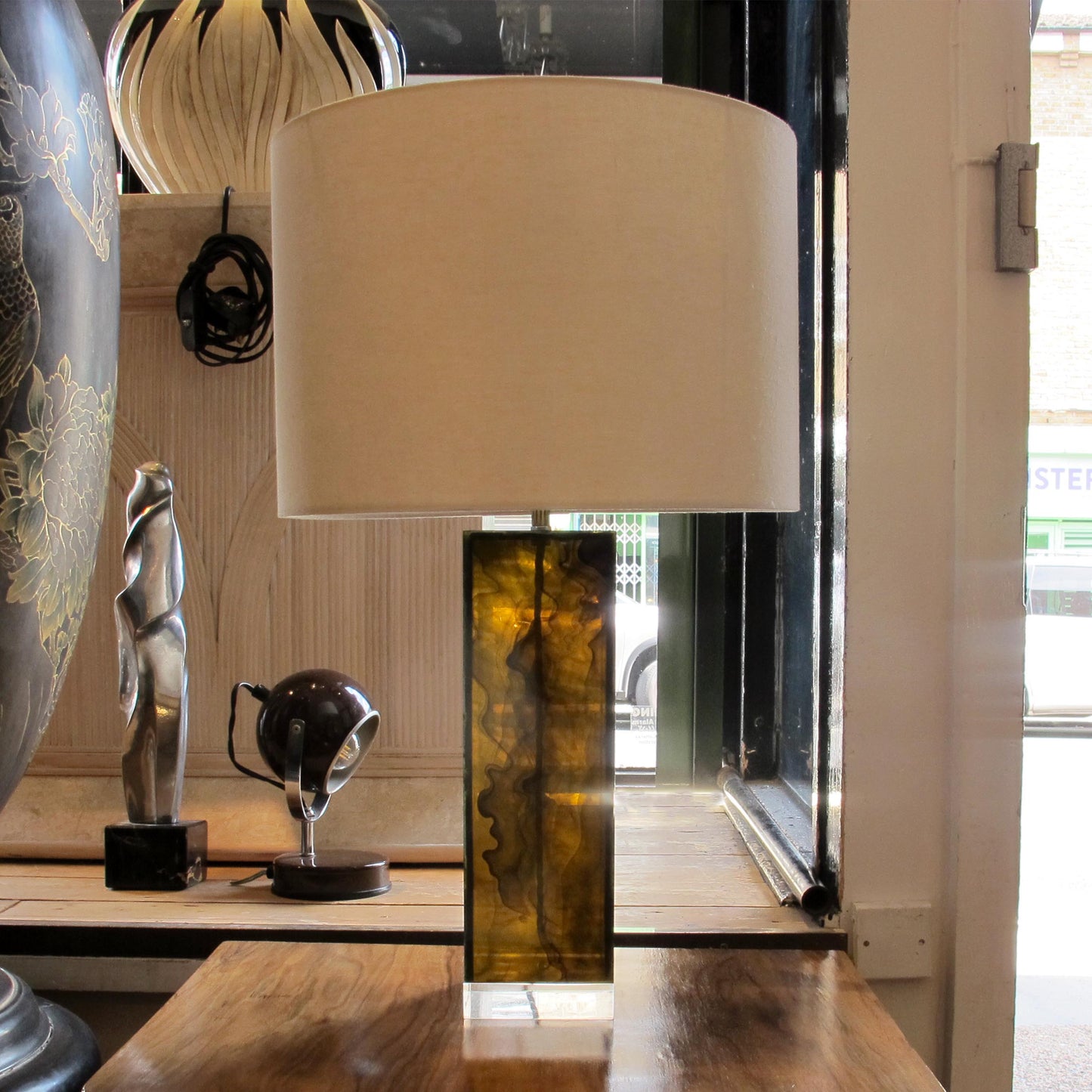 Pair of 1970s Italian Smoked Perspex Table Lamps
