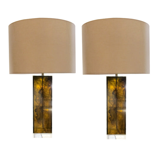 Pair of 1970s Italian Smoked Perspex Table Lamps