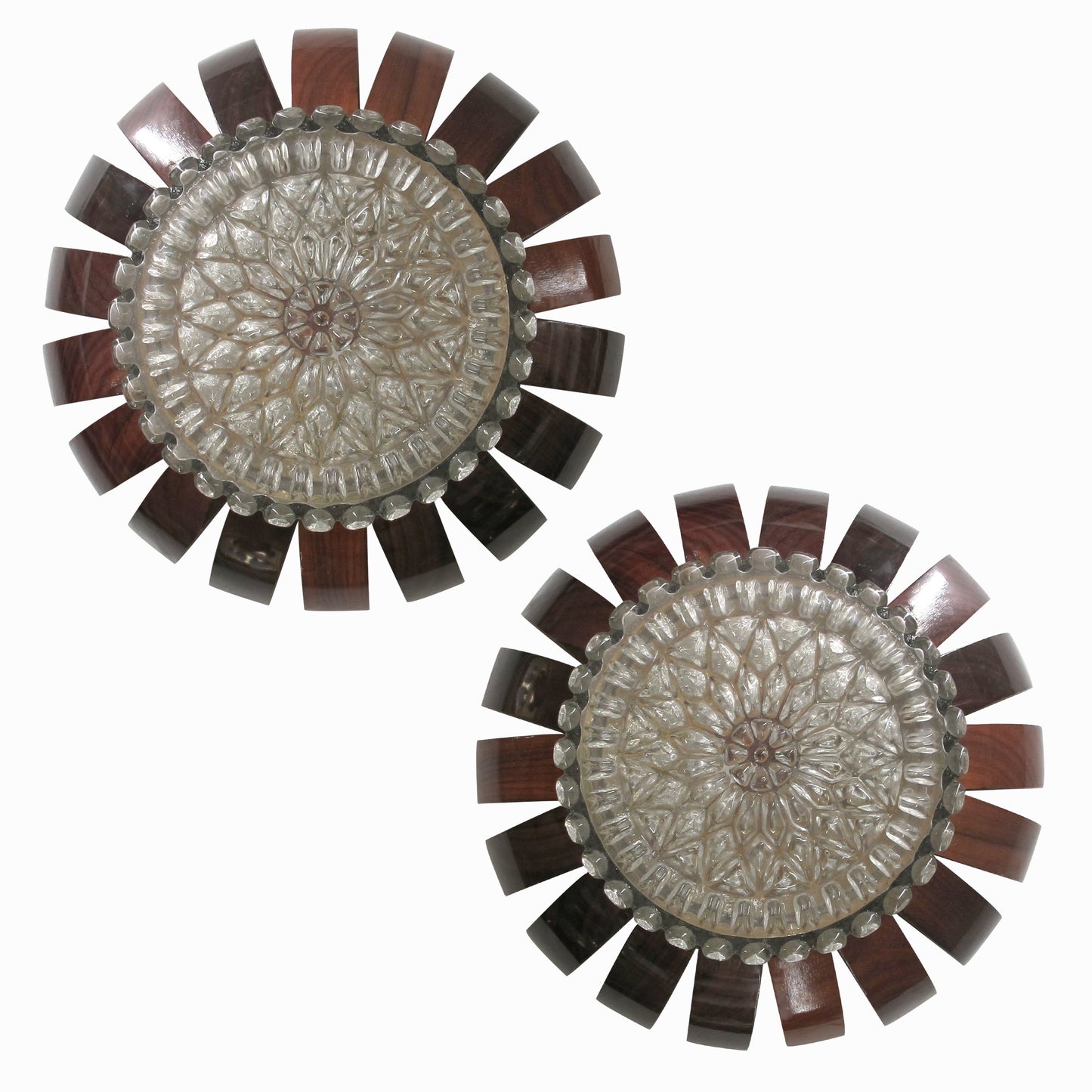 Pair of French 1960s Wall Sconces/Plafonniers with Textured Glass Shades