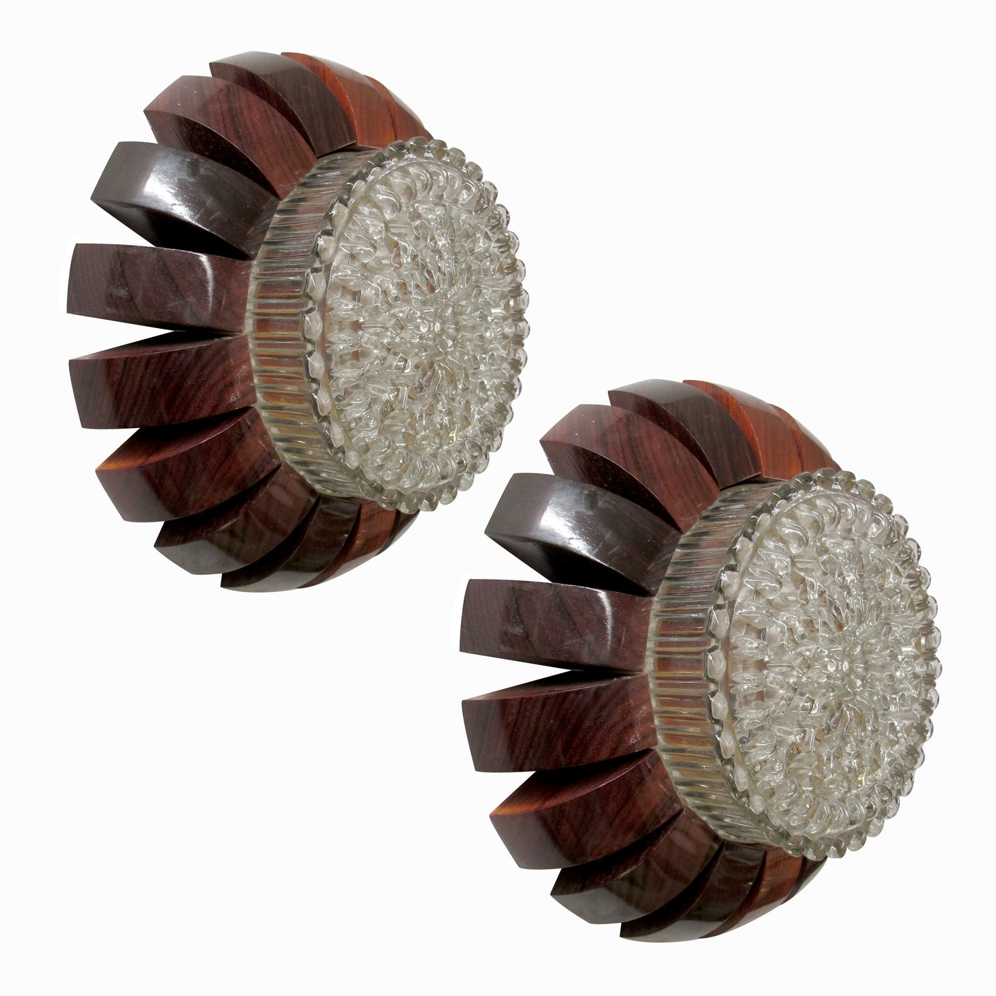 Pair of French 1960s Wall Sconces/Plafonniers with Textured Glass Shades
