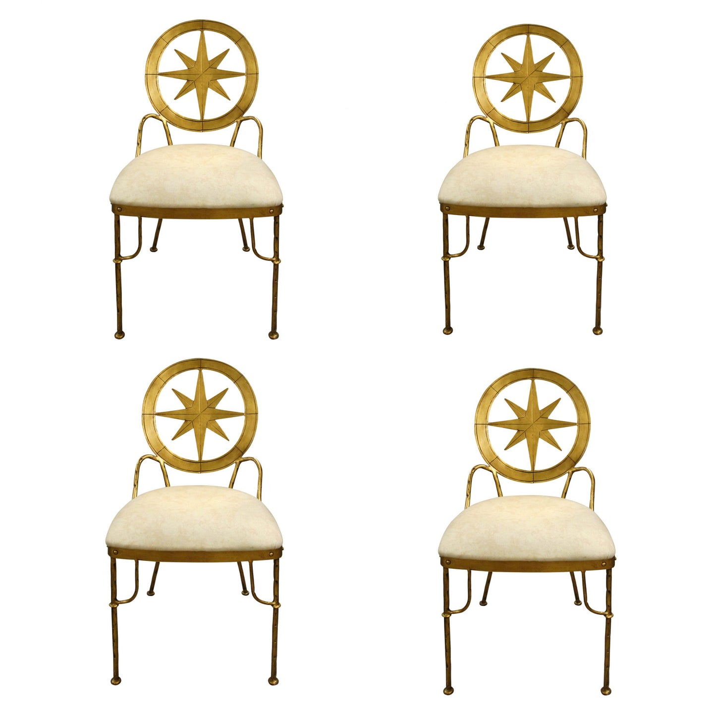 Mid-Century Italian Set Of Four Gilt Metal Star Dining Chairs