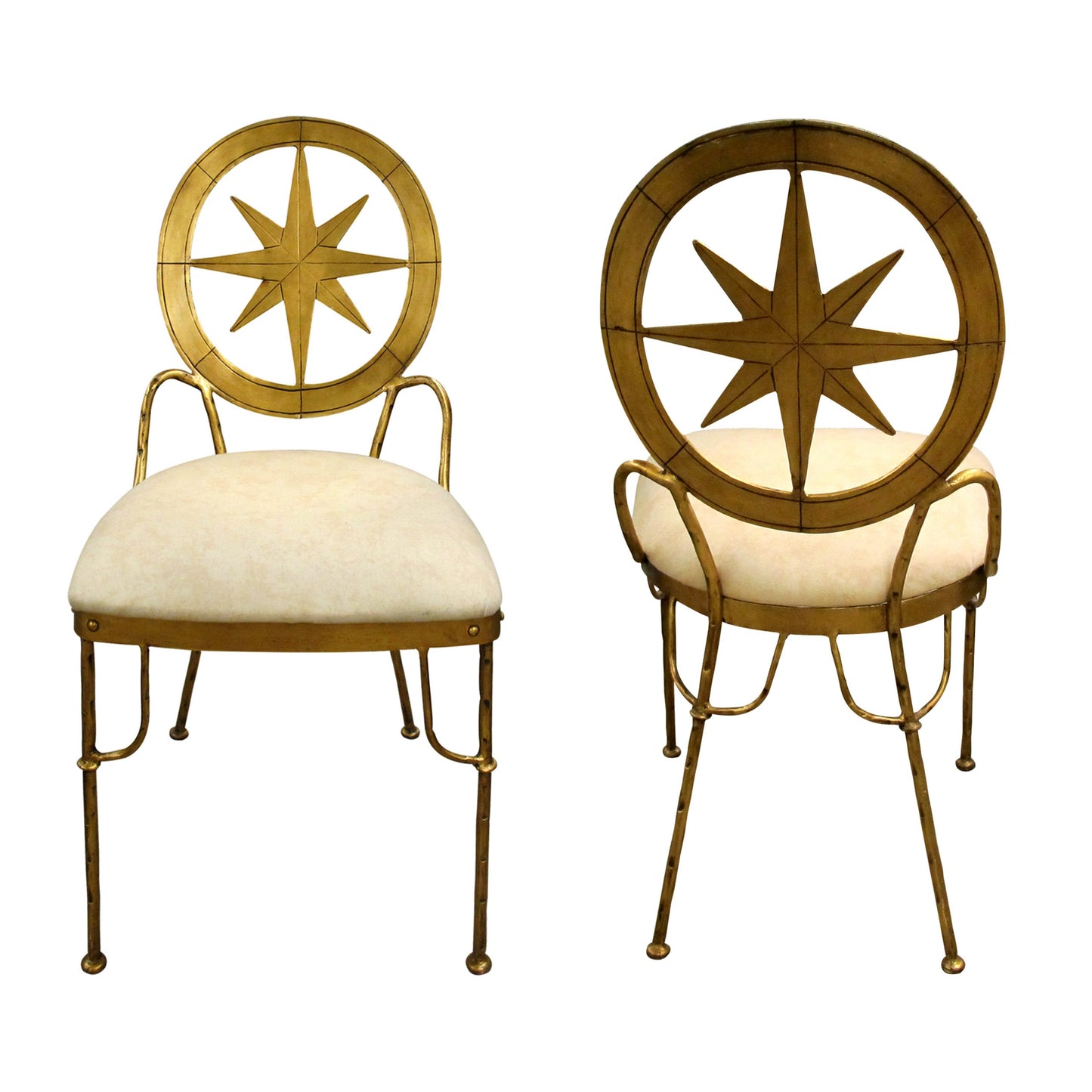 Mid-Century Italian Set Of Four Gilt Metal Star Dining Chairs