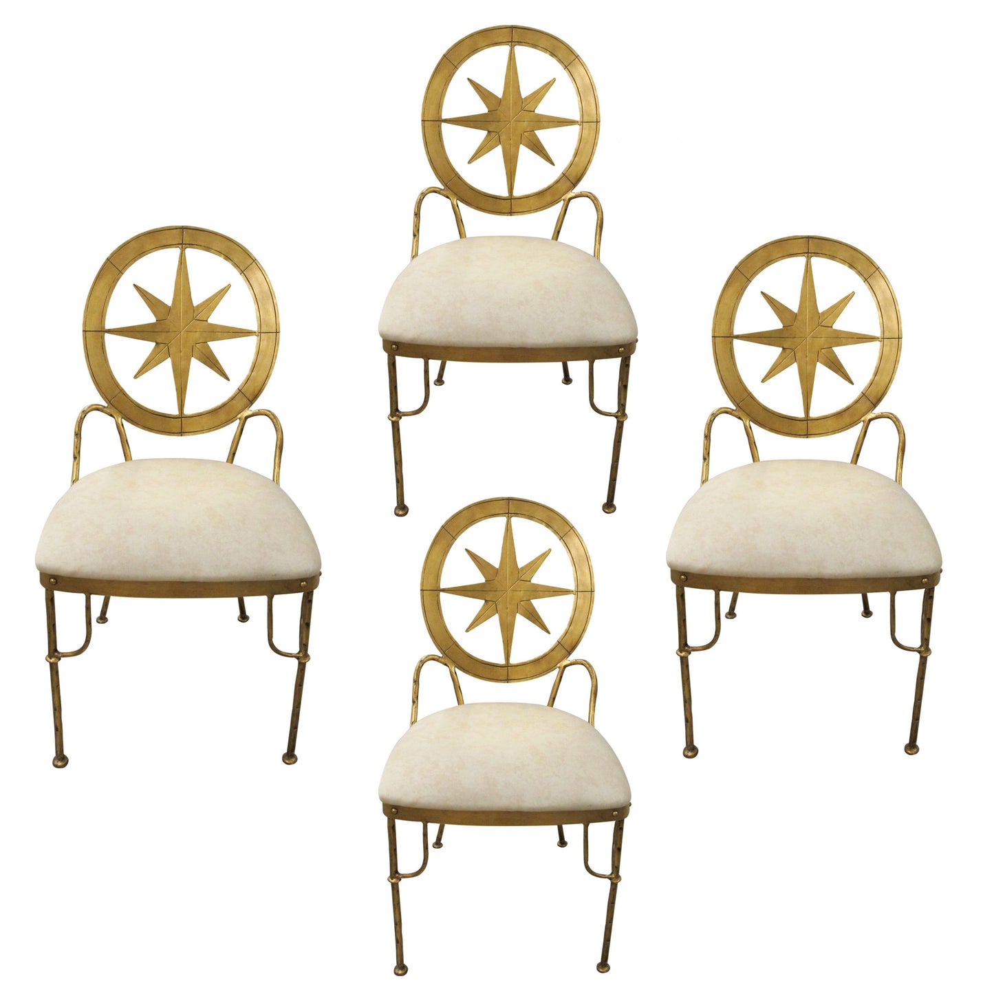 Mid-Century Italian Set Of Four Gilt Metal Star Dining Chairs