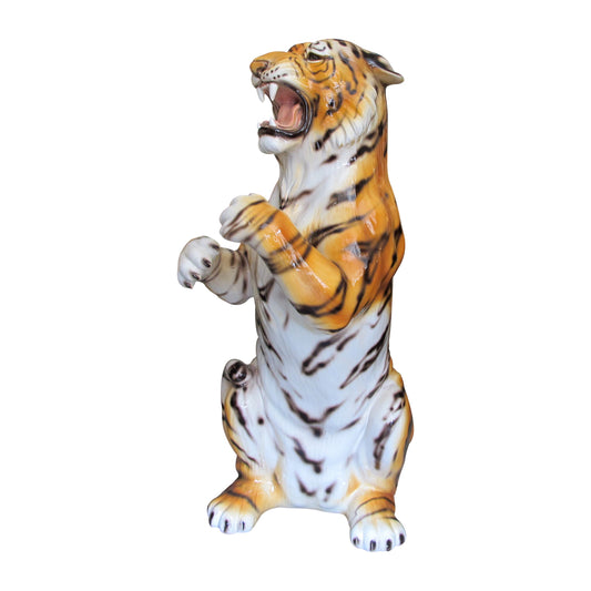 1980s Italian Large Ceramic Sculpture Of A Standing Up Tiger