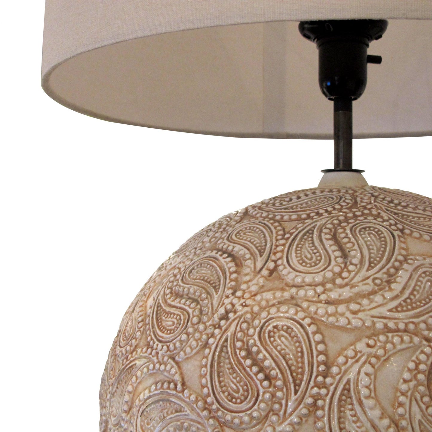 1970s English Large Ceramic Sphere Table Lamp With Paisley Pattern