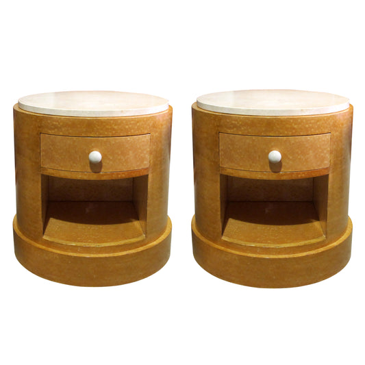 Mid-century Modern Pair of Cylindrical Side Table – Nightstands art Deco Style, English