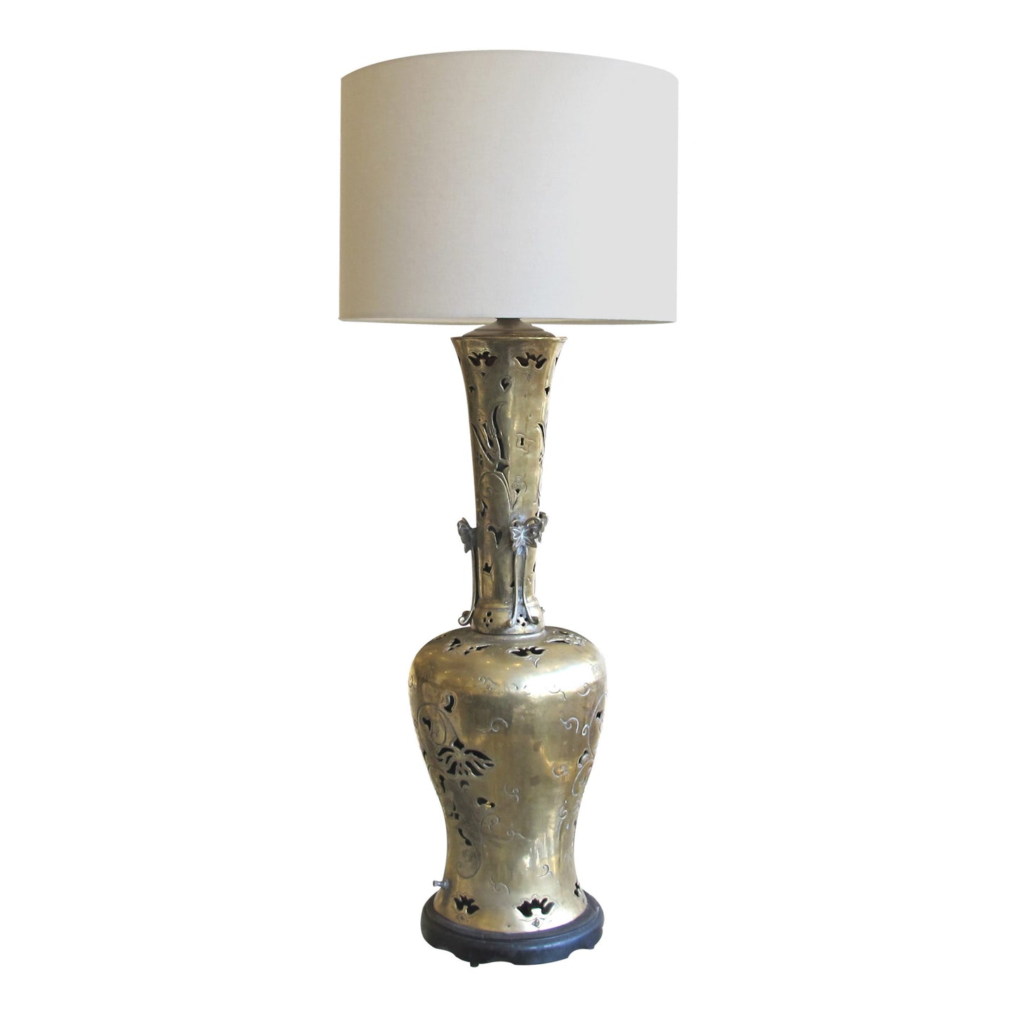 American, Art Deco Large Brass Table Lamp With Carvings