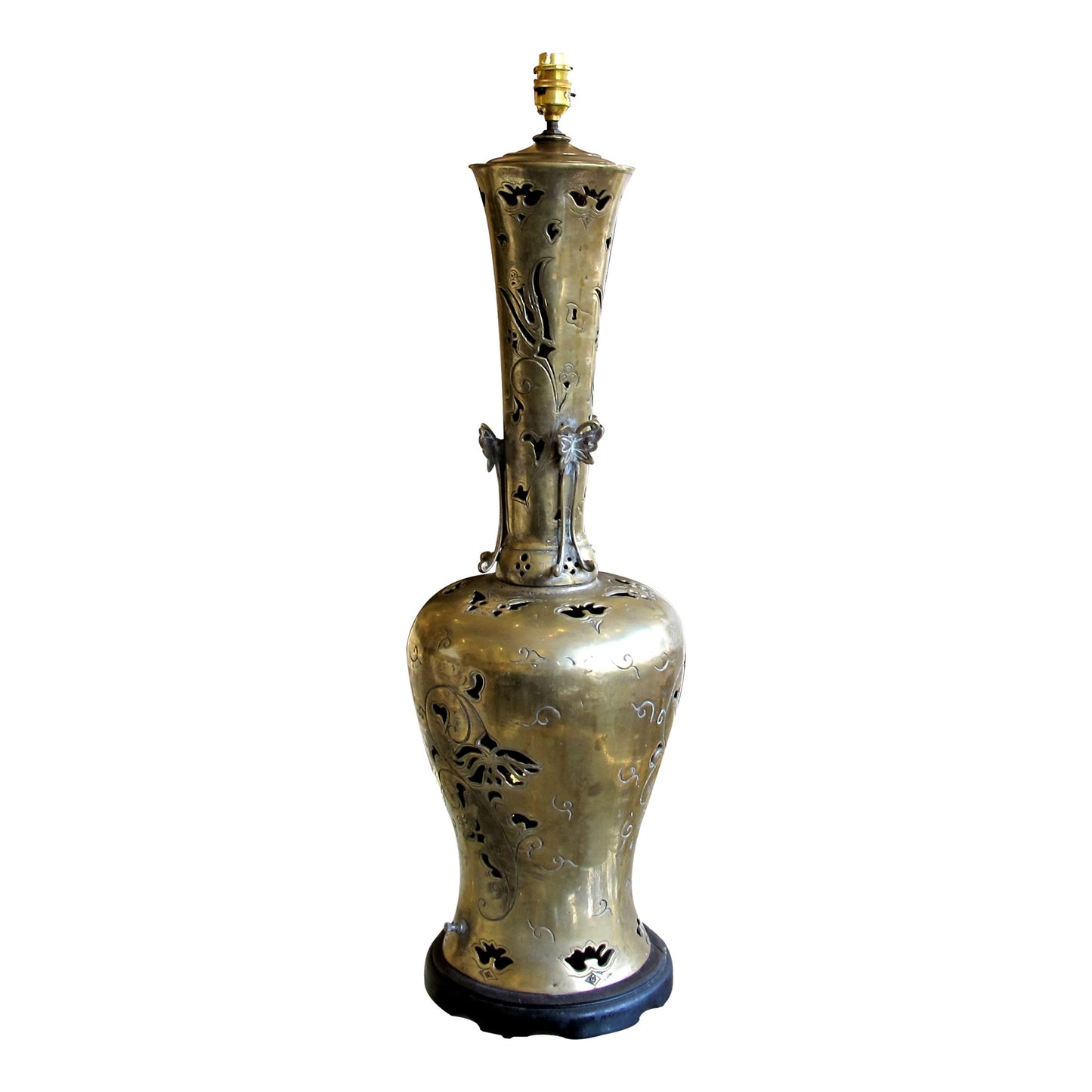 American, Art Deco Large Brass Table Lamp With Carvings