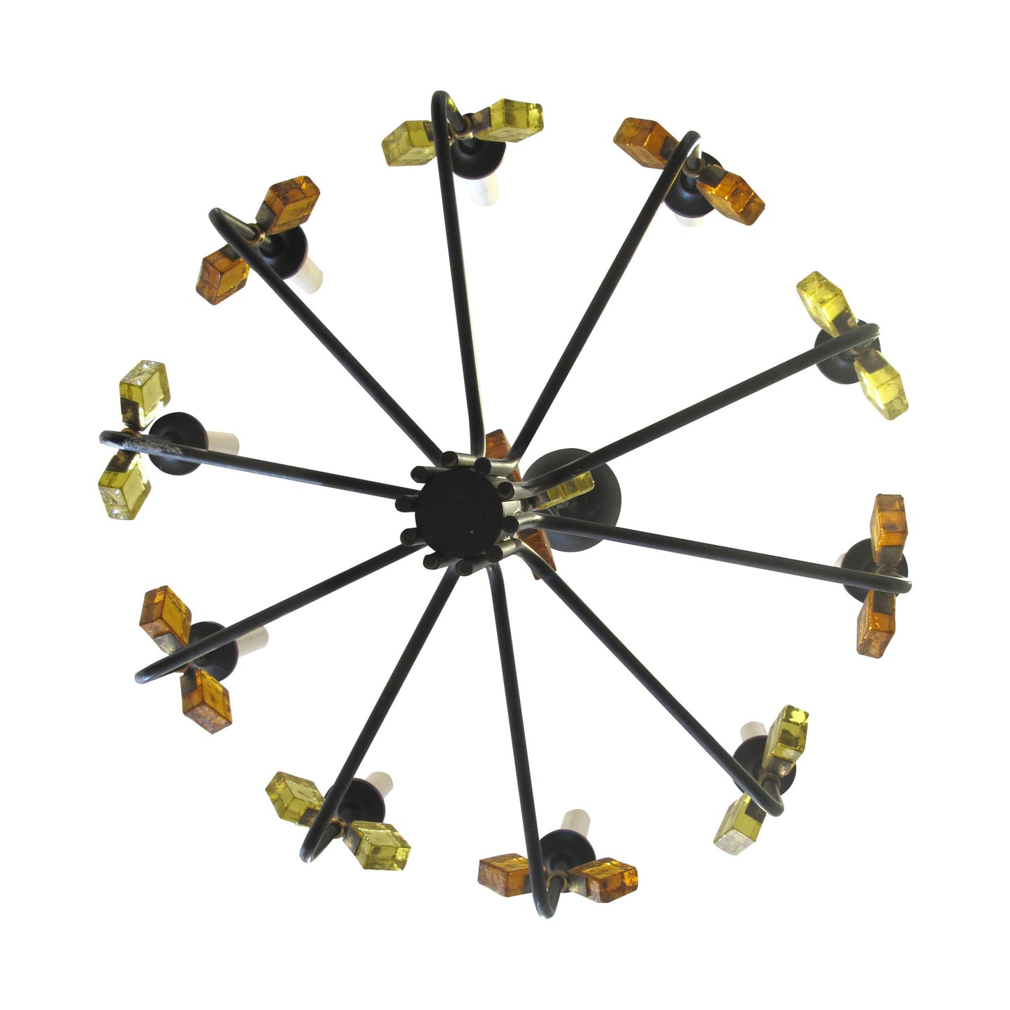 1950s Danish Pair of Iron and Coloured Glass Chandelier By Svend Aage Holm Sorensen