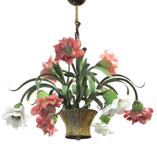 1980s Italian Coloured Glass And Toleware Chandelier By Banci, Florence