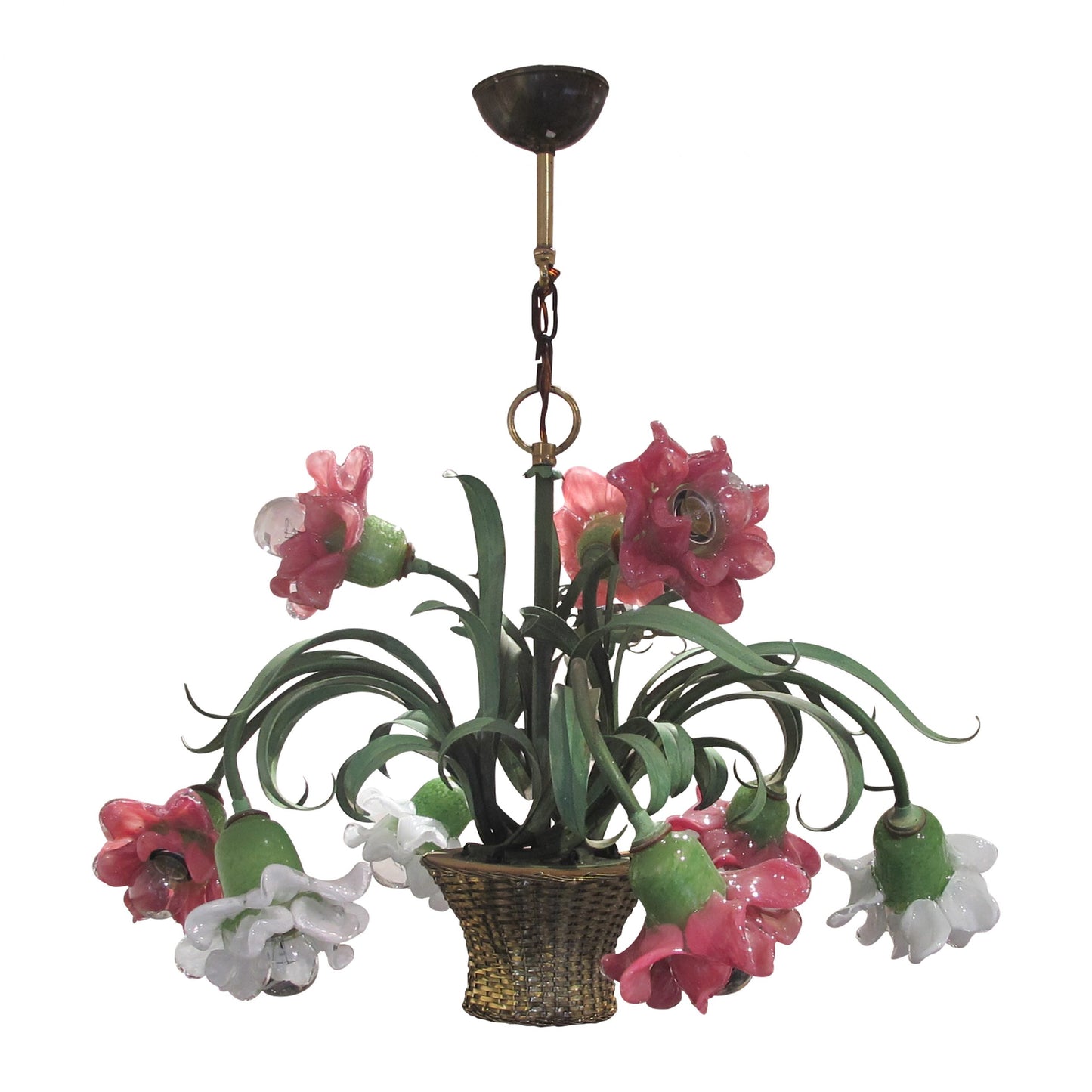 1980s Italian Coloured Glass And Toleware Chandelier By Banci, Florence