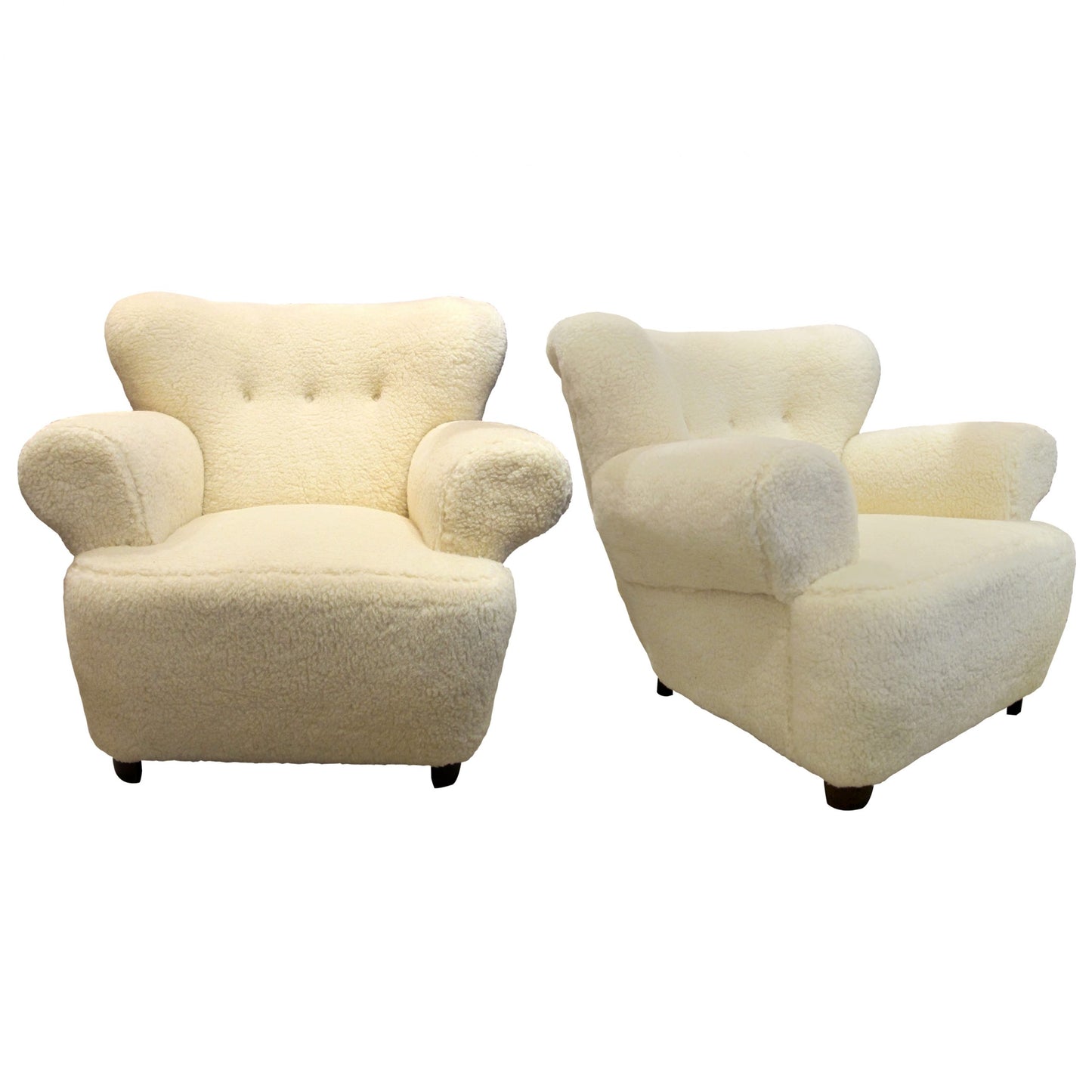 1950’s Swedish Large Pair Of Armchairs Newly Upholstered In Lamb Mix Fabric