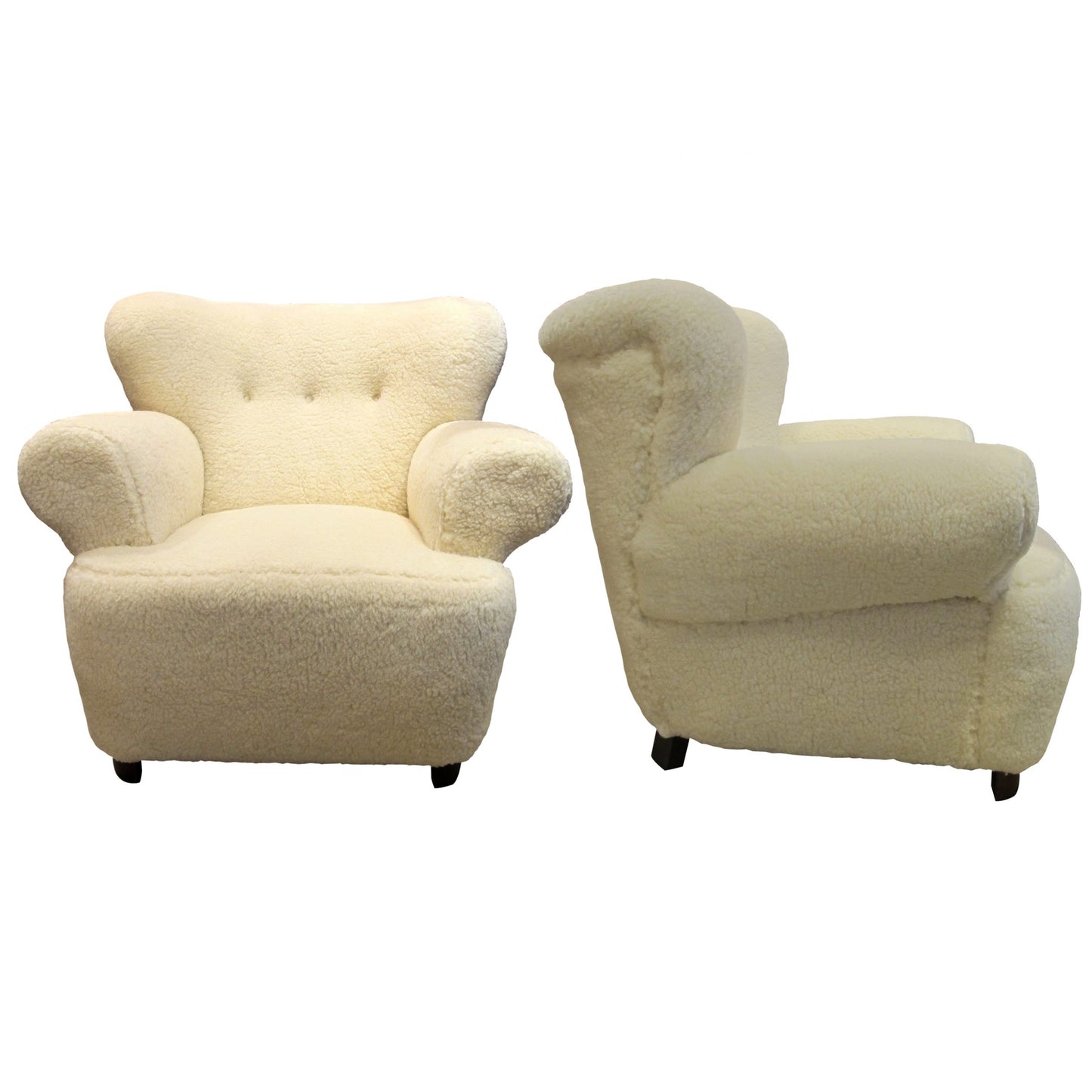 1950’s Swedish Large Pair Of Armchairs Newly Upholstered In Lamb Mix Fabric